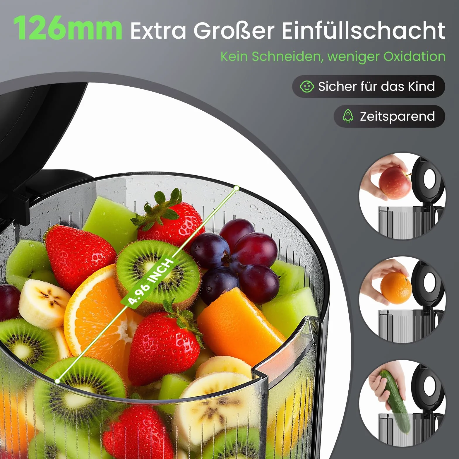HOMELUX Sokowirówka 220 W Slow Juicer 126 mm otwór wlotowy do całych warzyw i owoców