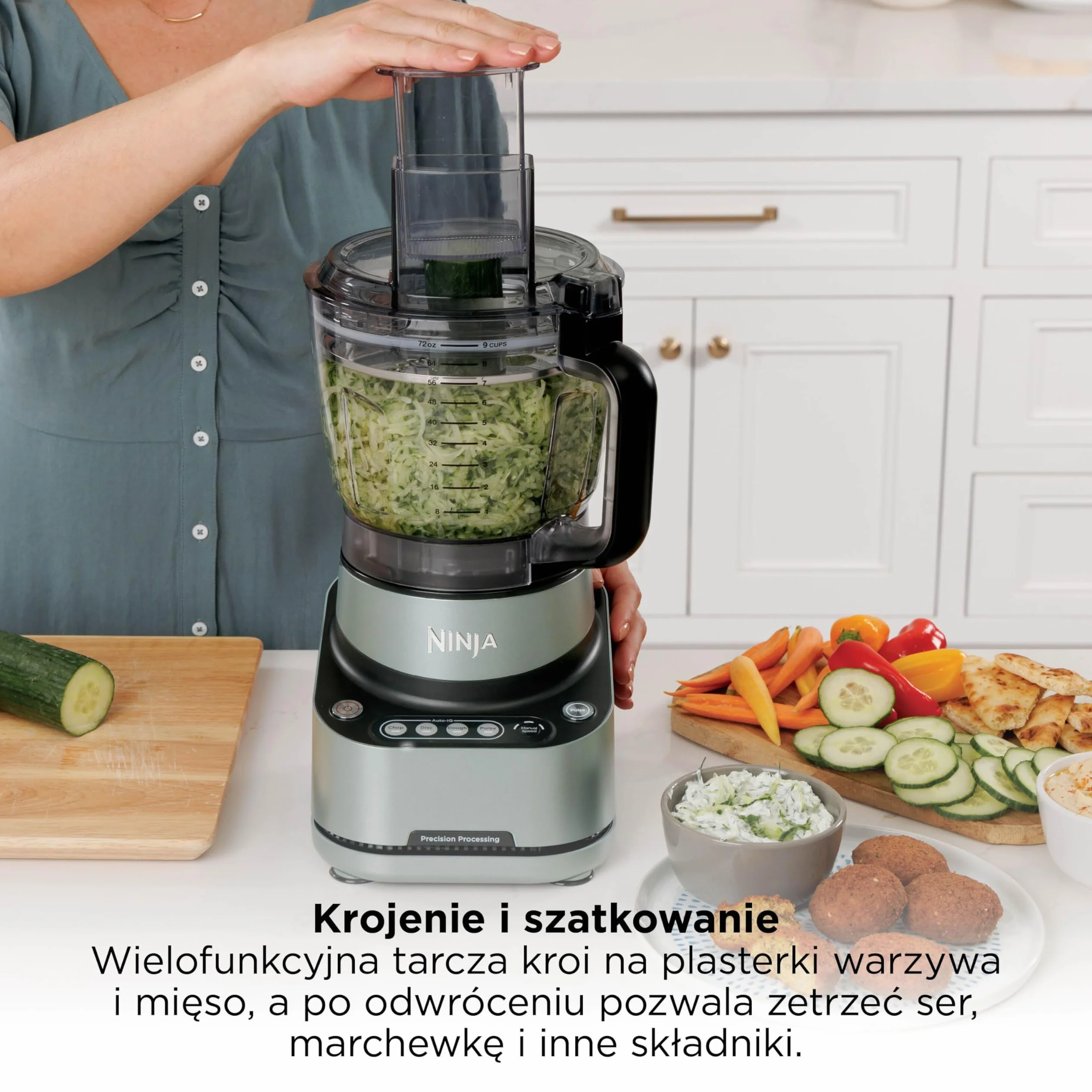 Ninja PrecisionPro robot kuchenny 2,1 l, 4 automatyczne ustawienia wstępne i ręczne ustawienia, przygotuj ciasto na pizzę i chleb, kroi warzywa i inne części nadające się do mycia w zmywarce, czarny