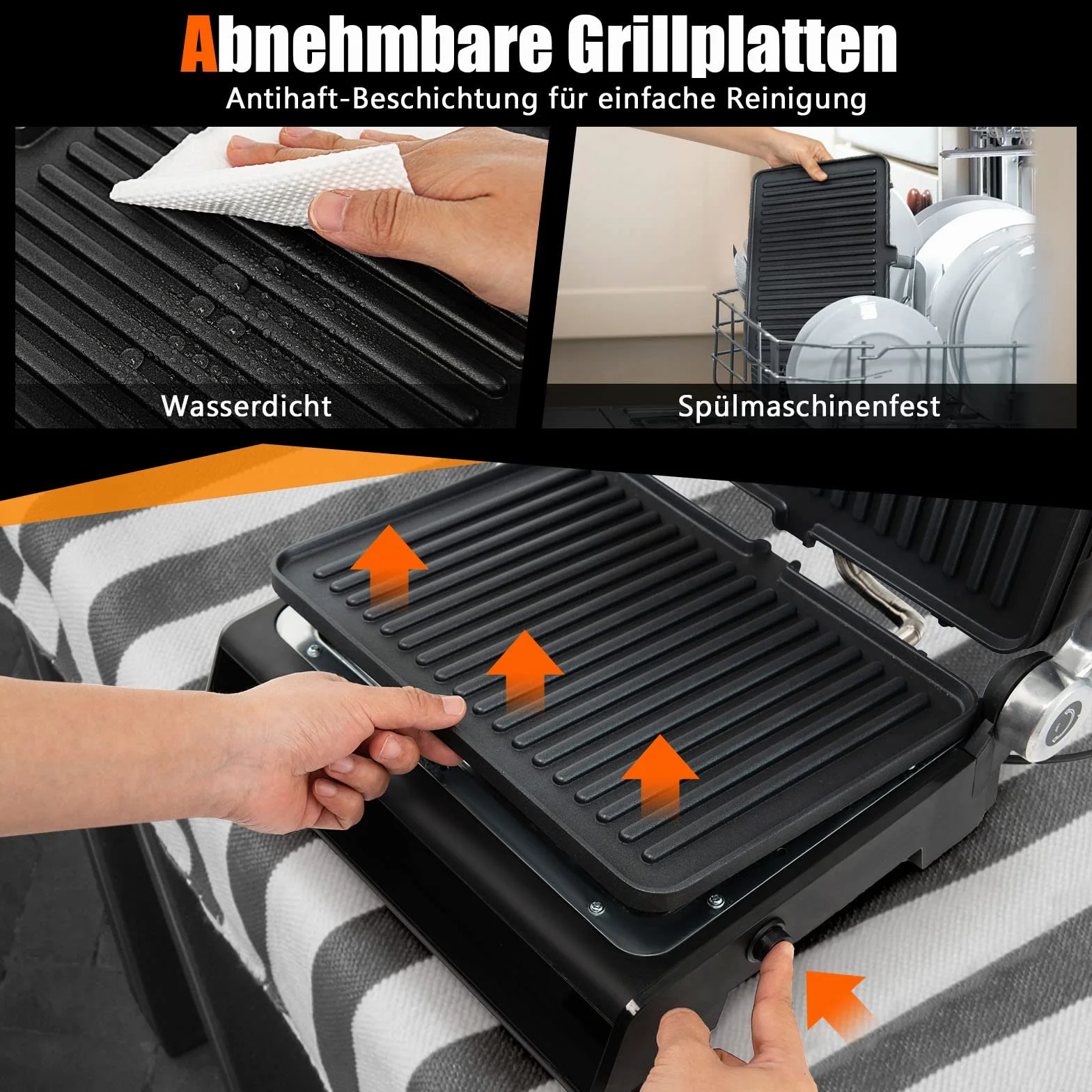 COSTWAY Opiekacz do kanapek 3 w 1, grill kontaktowy 1800 W, gofrownica, 2 wyjmowane płyty nieprzywierające, niezależne i dokładne ustawienie temperatury, 90°C - 230°C, akcesoria łatwe do czyszczenia