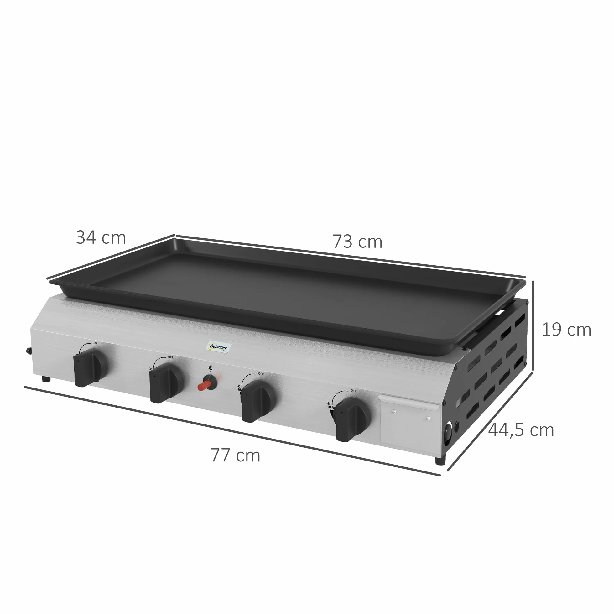Outsunny Plancha gazowa ze stali nierdzewnej 4 palniki 9,6 kW nieprzywierająca 73x34 cm przenośna