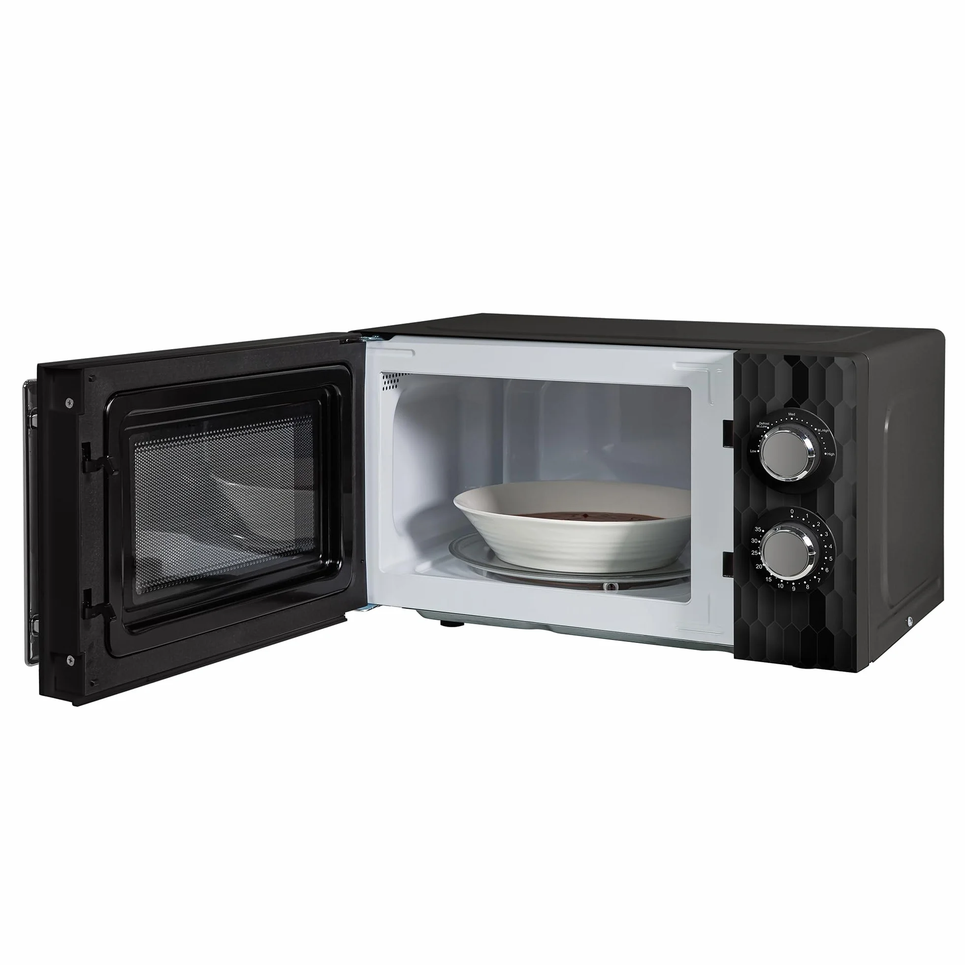 Russell Hobbs Honeycomb RHMM715B 17 l i 700 W ręczny kuchenka mikrofalowa, kolor czarny, z 5 poziomami mocy, wbudowanym timerem i funkcją rozmrażania.