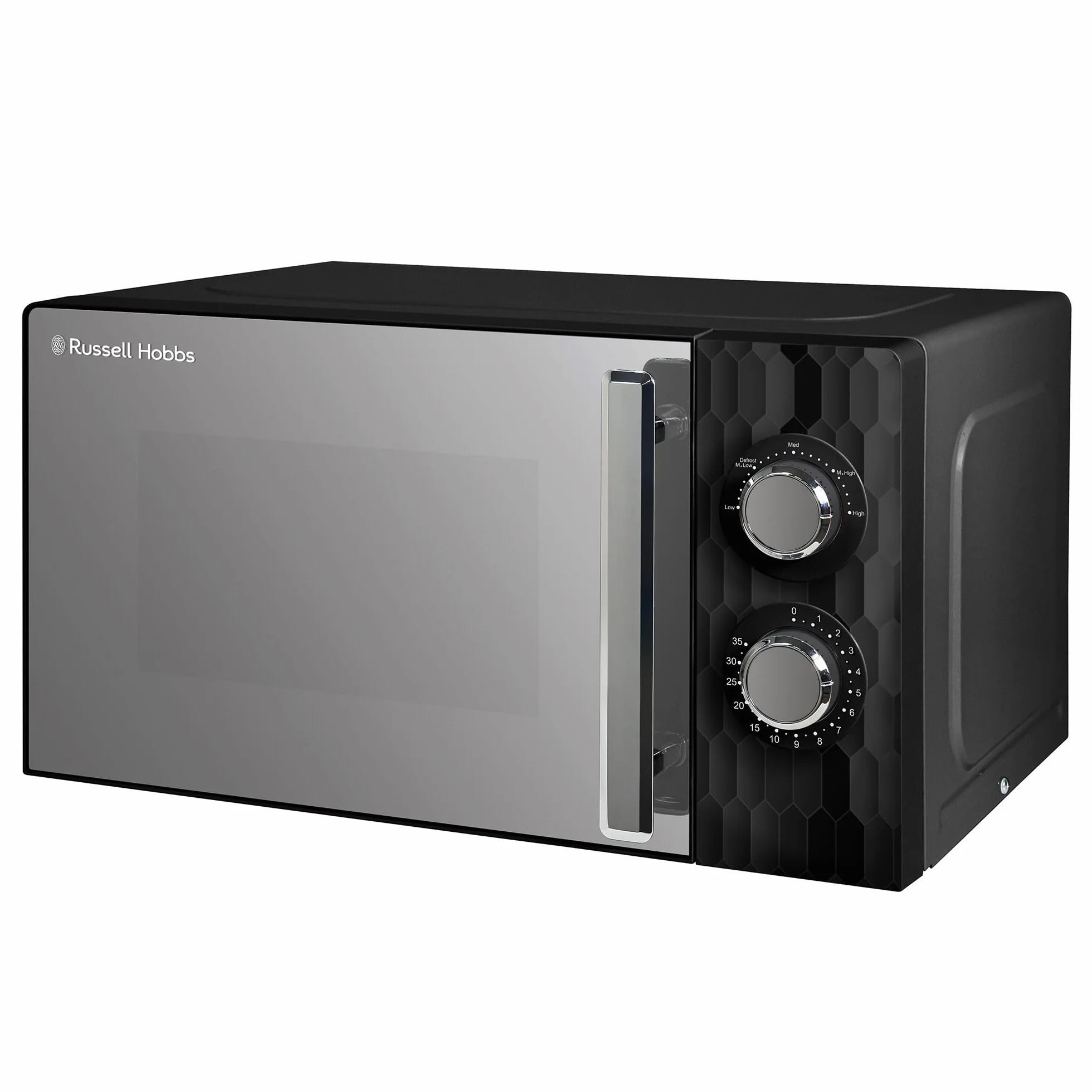 Russell Hobbs Honeycomb RHMM715B 17 l i 700 W ręczny kuchenka mikrofalowa, kolor czarny, z 5 poziomami mocy, wbudowanym timerem i funkcją rozmrażania.