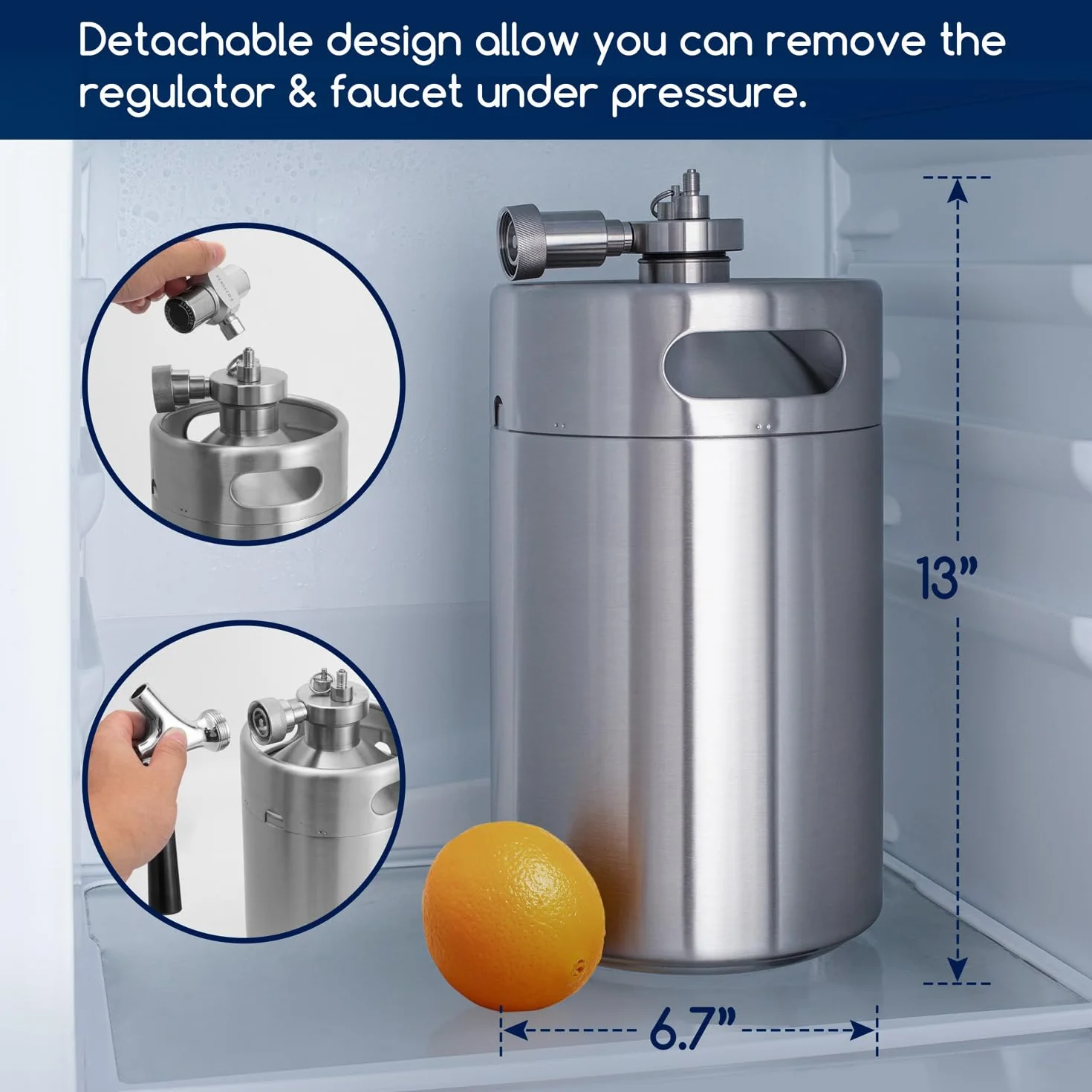 TMCRAFT Mini keg growler z podwójnymi ściankami, regulowany ciśnieniem, system dozowania piwa domowego ze zdejmowanym kranikiem i regulatorem, utrzymuje świeżość i węglowanie do piwa rzemieślniczego