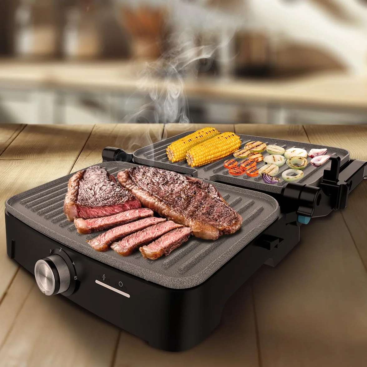 Cecotec Rock'nGrill 2000 Full Open 2000 W otwór 180° nieprzywierający RockStone pływająca płyta regulacja temperatury 279 x 229 mm