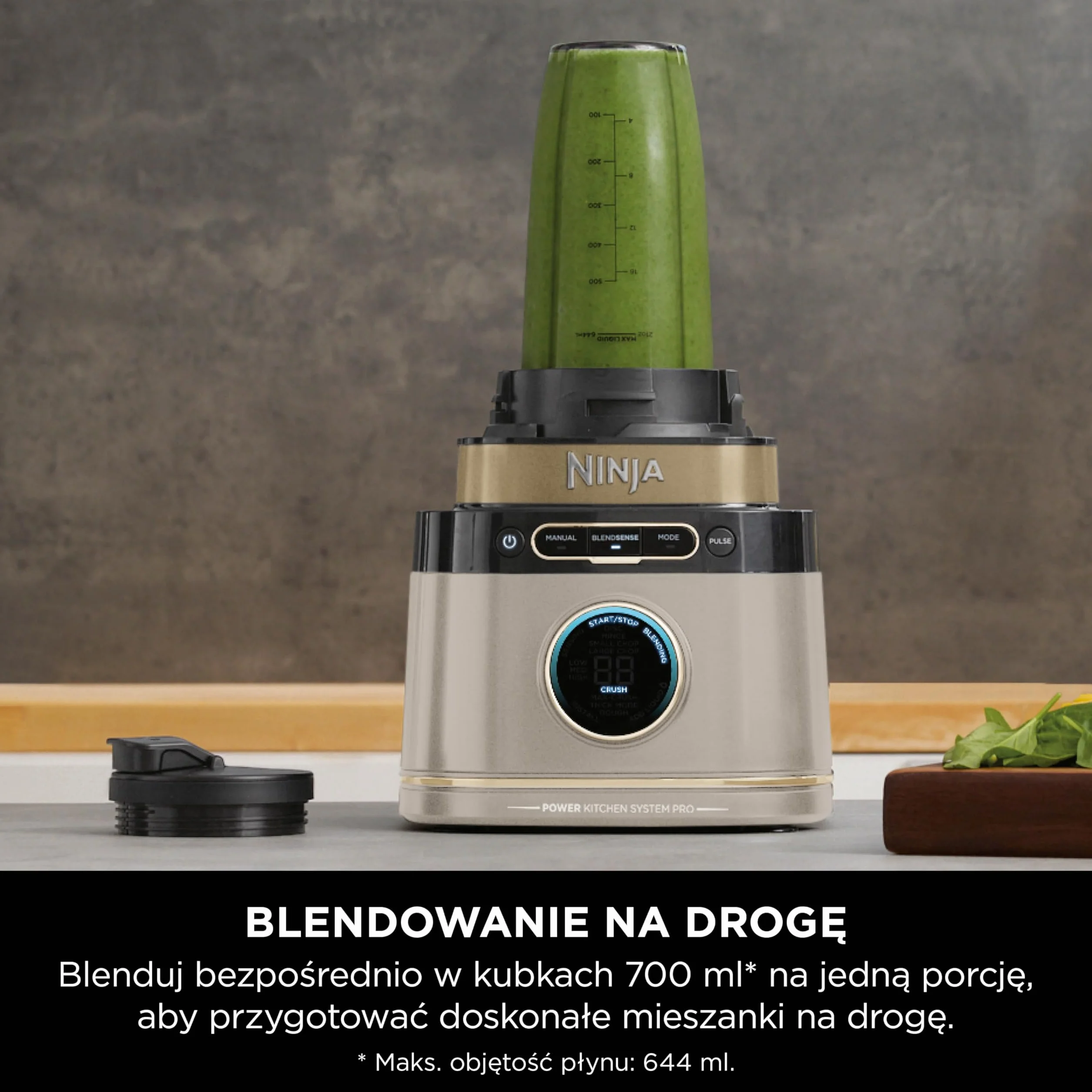 Ninja TB401EUSTGD 3-in-1 Detect Processor Pro Blender, robot kuchenny, ostrze do ciasta, kubki, dzbanek, złoty odcień kamienia
