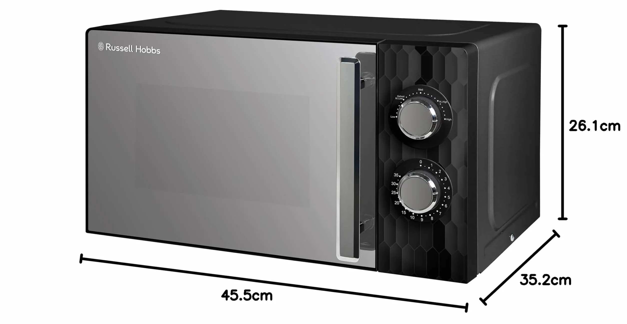 Russell Hobbs Honeycomb RHMM715B 17 l i 700 W ręczny kuchenka mikrofalowa, kolor czarny, z 5 poziomami mocy, wbudowanym timerem i funkcją rozmrażania.