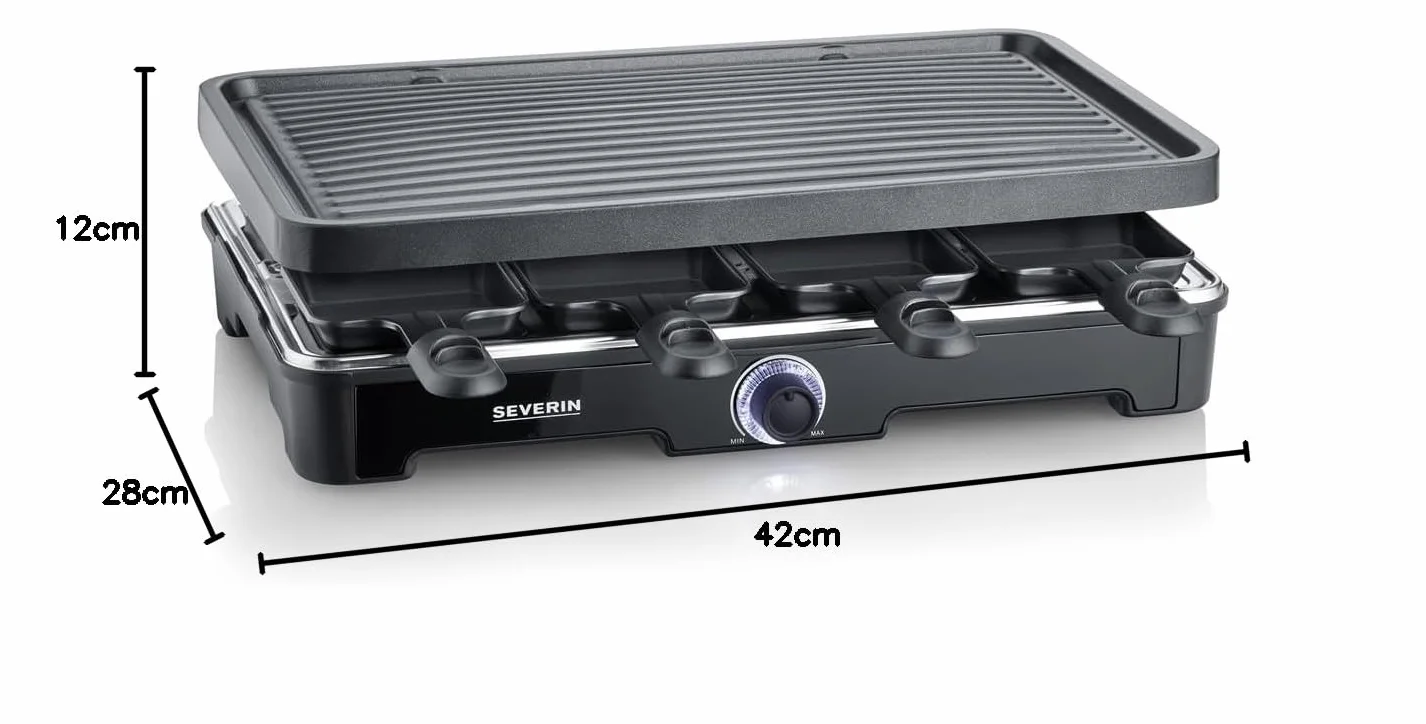 SEVERIN Raclette Grill 1400 W, 8 patelni, powłoka ceramiczna, czarny, RG 9670