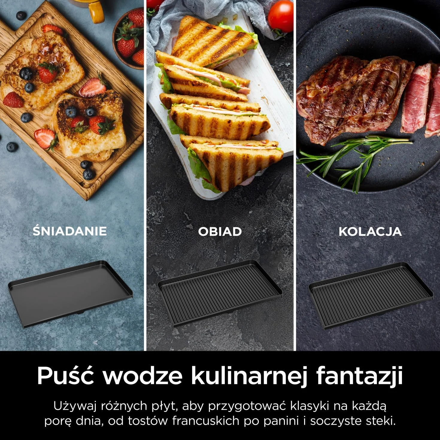 Ninja Sizzle Pro XL Grill z płytą płaską ma płytę grillową z nieprzywierającą powłoką ceramiczną i płaską płytę górną, zdejmowaną pokrywę, tackę na tłuszcz i książkę kucharską, srebrny/czarny GX101EU