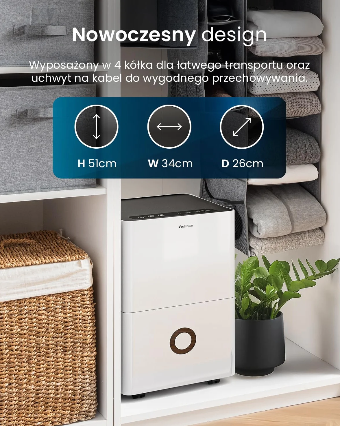 Osuszacz powietrza Pro Breeze 30 l/24 h z Wi-Fi, czujnik wilgotności, 4 l, timer