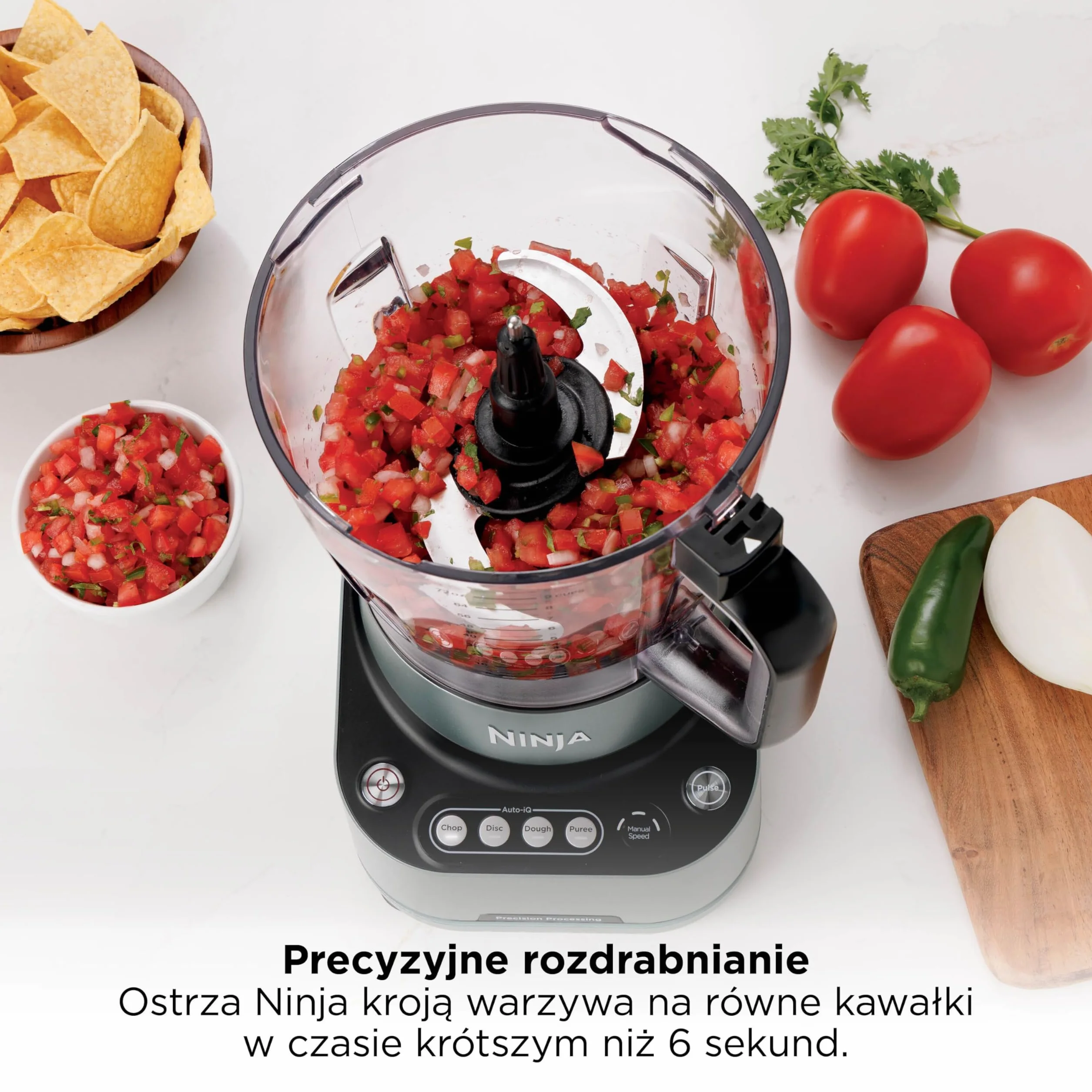 Ninja PrecisionPro robot kuchenny 2,1 l, 4 automatyczne ustawienia wstępne i ręczne ustawienia, przygotuj ciasto na pizzę i chleb, kroi warzywa i inne części nadające się do mycia w zmywarce, czarny