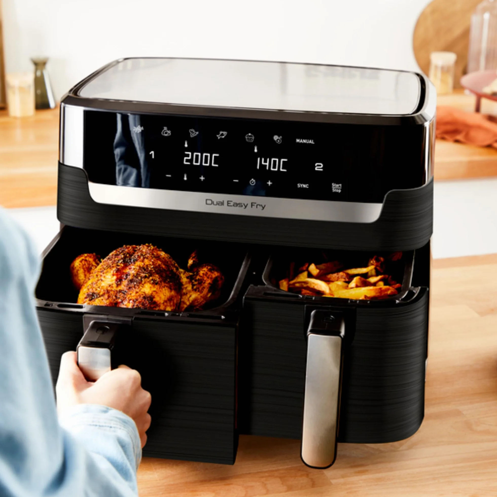 Tefal EY9018 Dual Easy Fry, Frytkownica Beztłuszczowa, Czarna Matowa, 8,3 L, Dwie Szuflady