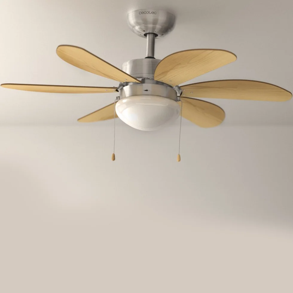 Cecotec Wentylator sufitowy EnergySilence Aero 350, 50 W, 81 cm, 6 łopatek, 3 prędkości, funkcja zimowa, biały/drewno