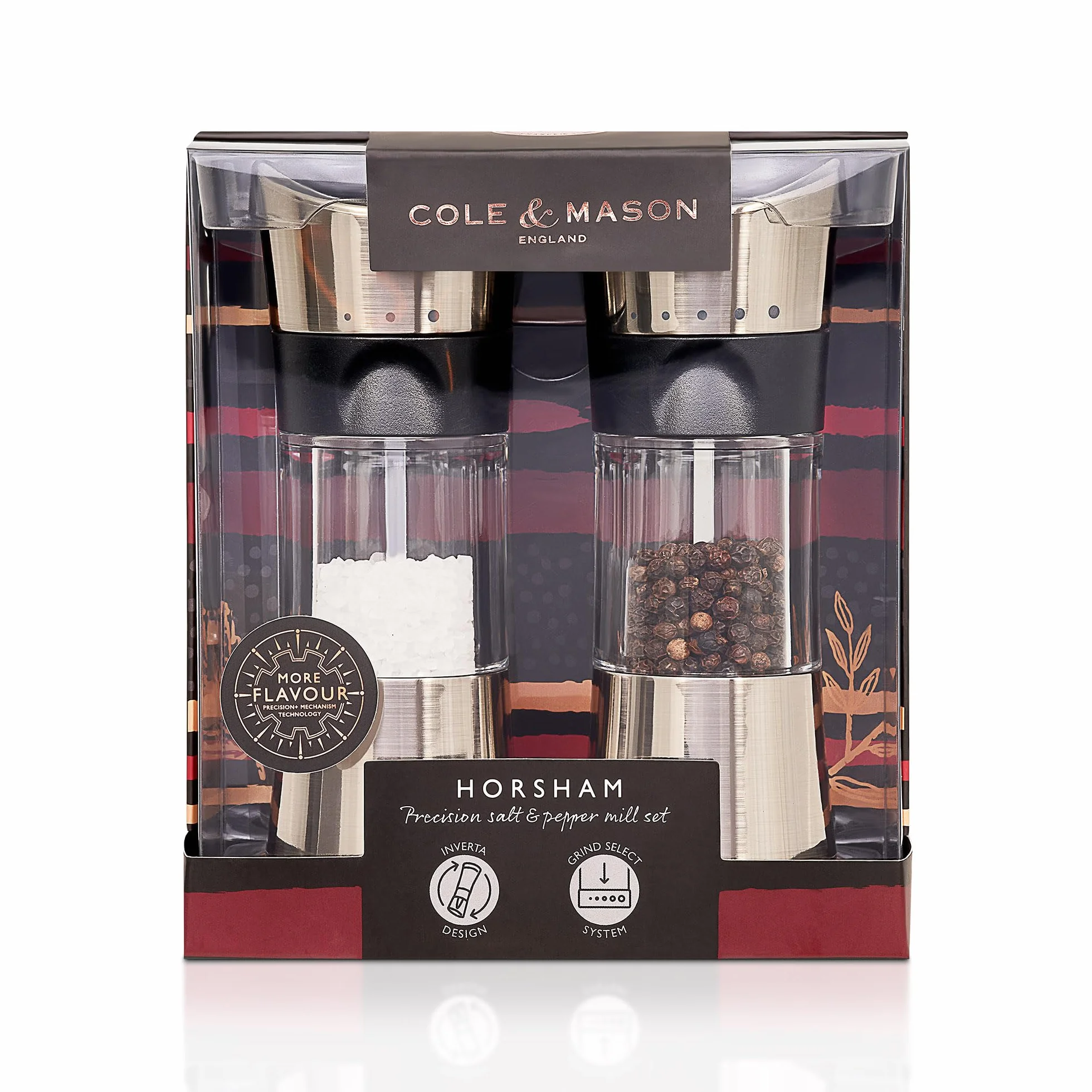 Cole & Mason Horsham chromowane młynki do soli i pieprzu 154 mm Inverta zestaw prezentowy