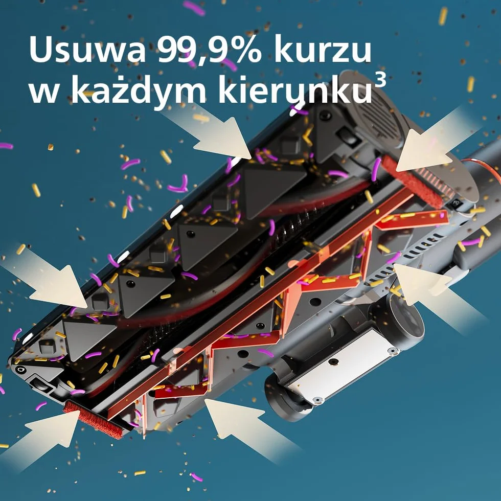 Philips SpeedPro Max Bezprzewodowy Odkurzacz Pionowy 7000 Series, Do Sierści Zwierząt, Mocne Ssanie 360°, Maks. 80 min, Bez Plątania, Do Dywanów i Twardych Podłóg, 4 Narzędzia LED (XC7065/01)