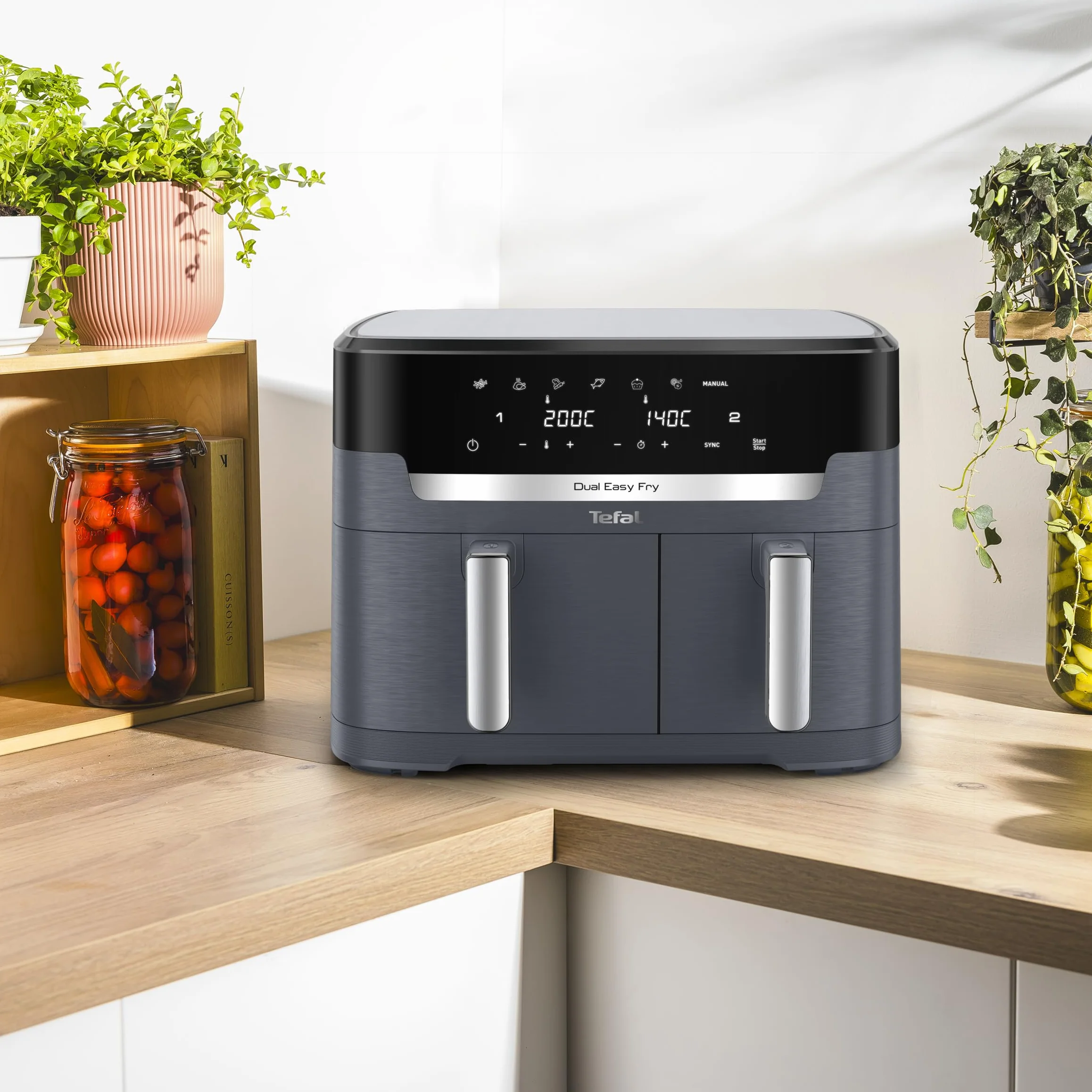 TEFAL EY942B Frytkownica beztłuszczowa Dual Easy Fry XXL 11 l 6,5 l + 4,5 l Extra Crisp szara