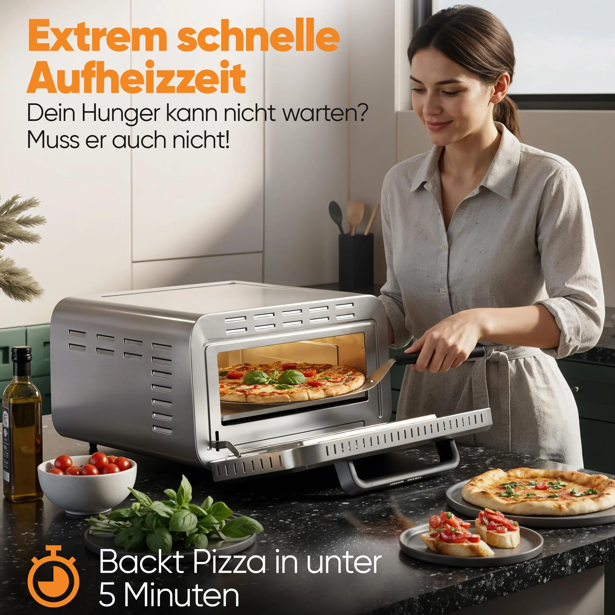 ProfiCook elektryczny piec do pizzy | 400°C | prawdziwy kamień do pizzy | w zestawie łopatka do pizzy | zmienny czas i regulacja temperatury | piec do pizzy | do pizzy w czasie poniżej 5 min. | PC PO