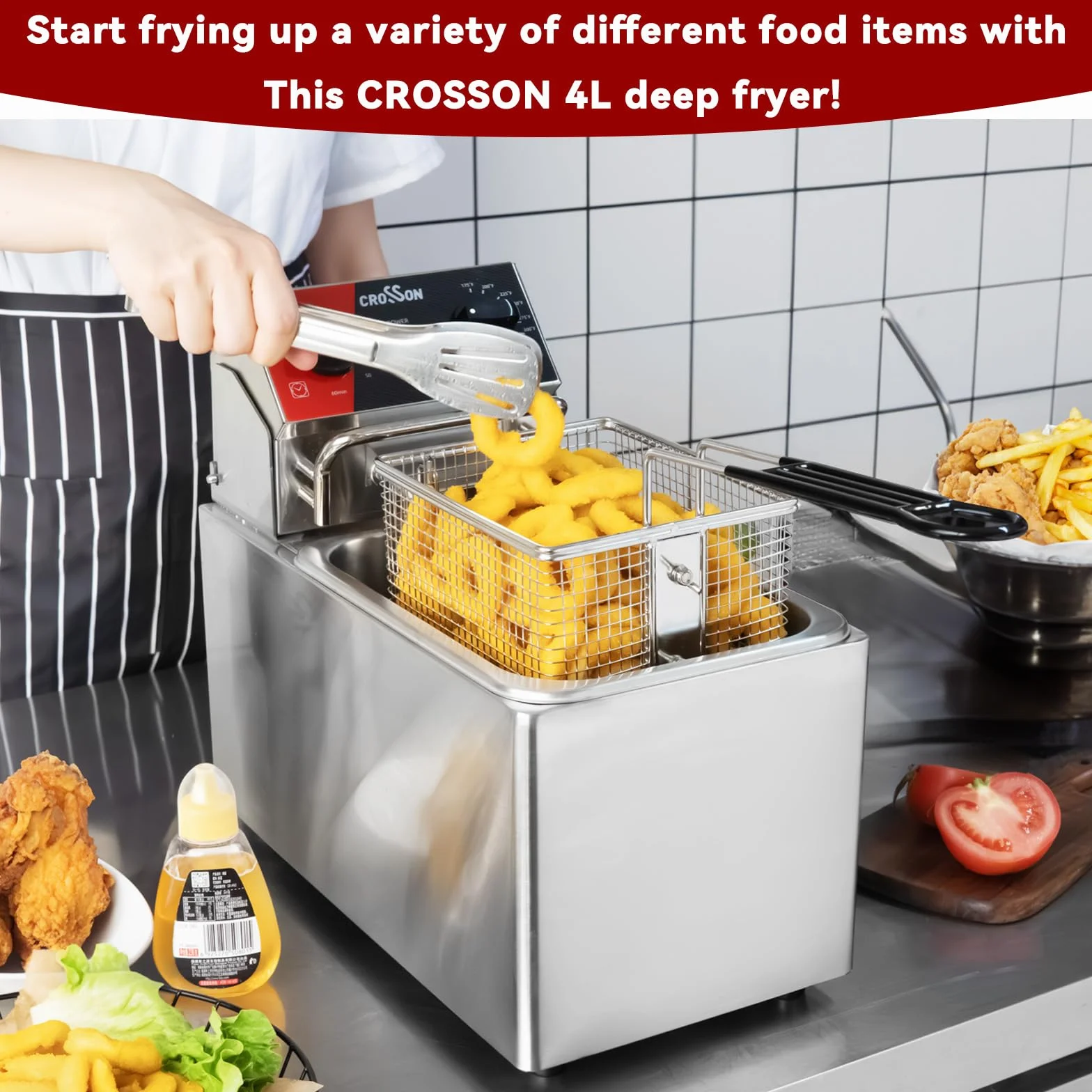 CROSSON Podwójny zbiornik 20 lbs Electric Deep Fryer (4 l pojedynczy zbiornik)