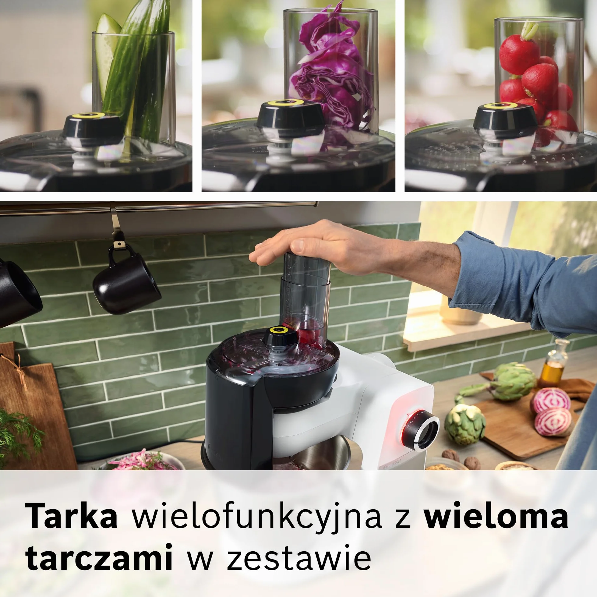 Bosch, robot kuchenny, Series 6, 1600 W, mieszanie planetarne 3D, zestaw cukierniczy, tarka wielofunkcyjna, szklany blender ThermoSafe, biało-srebrny ze stali nierdzewnej, MUMS6EW22