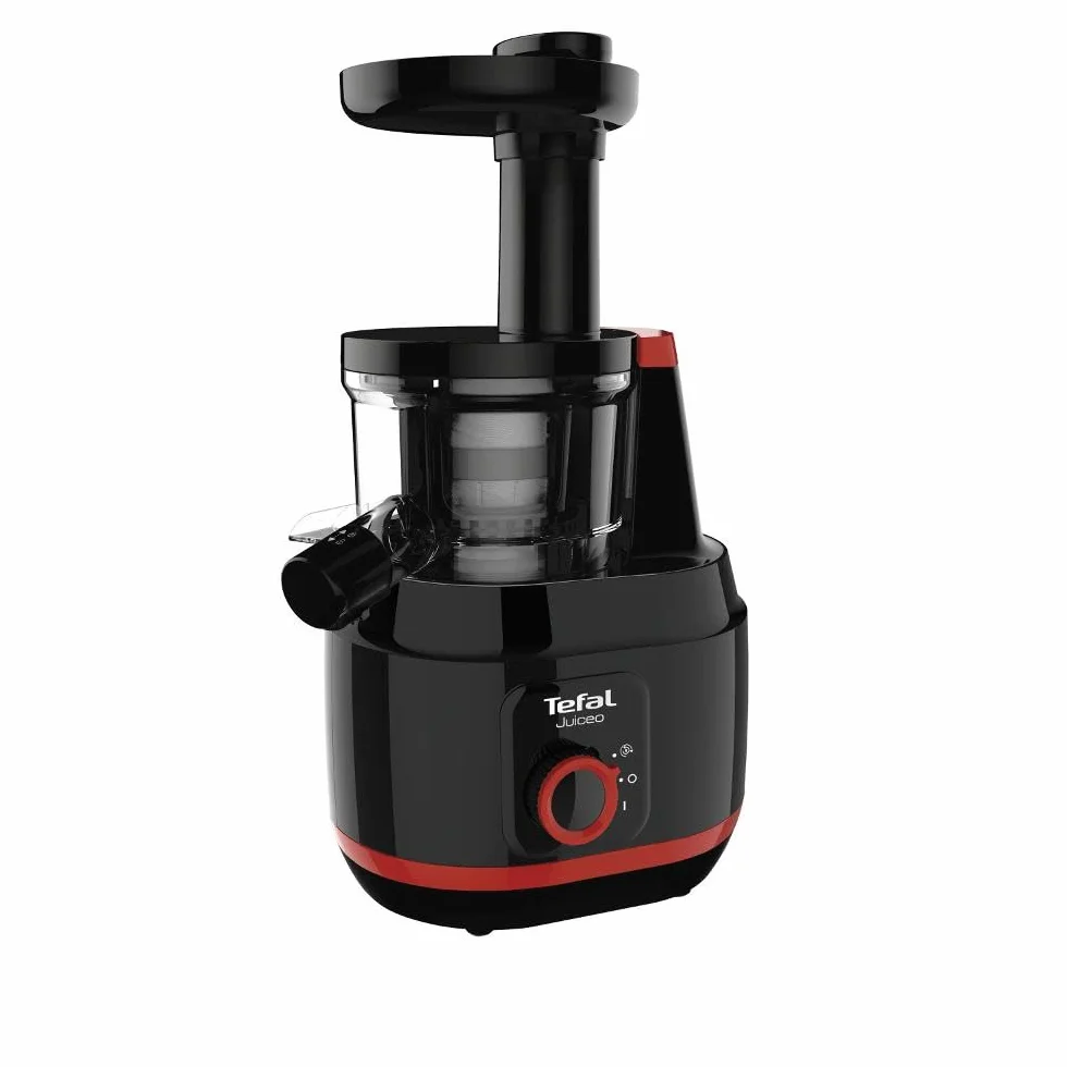 TEFAL JUICEO Wyciskarka wolnoobrotowa ZC150838, Czarno-czerwona, Wyciskanie na zimno