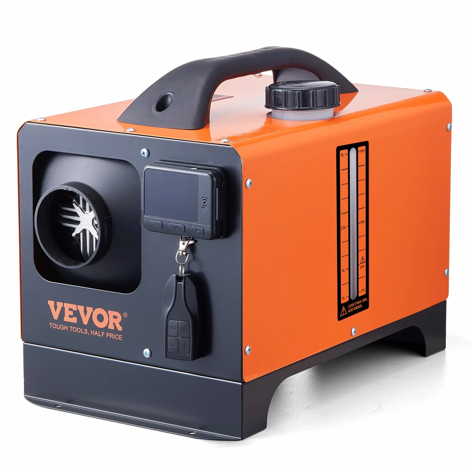 VEVOR Przenośny podgrzewacz oleju napędowego All-In-One 12 V 8 kW, podgrzewacz powietrza na olej napędowy, 0,16-0,62 l/h 8-36℃, regulowany 20-25 m², sterowanie LCD i pilot zdalnego sterowania zbiornik