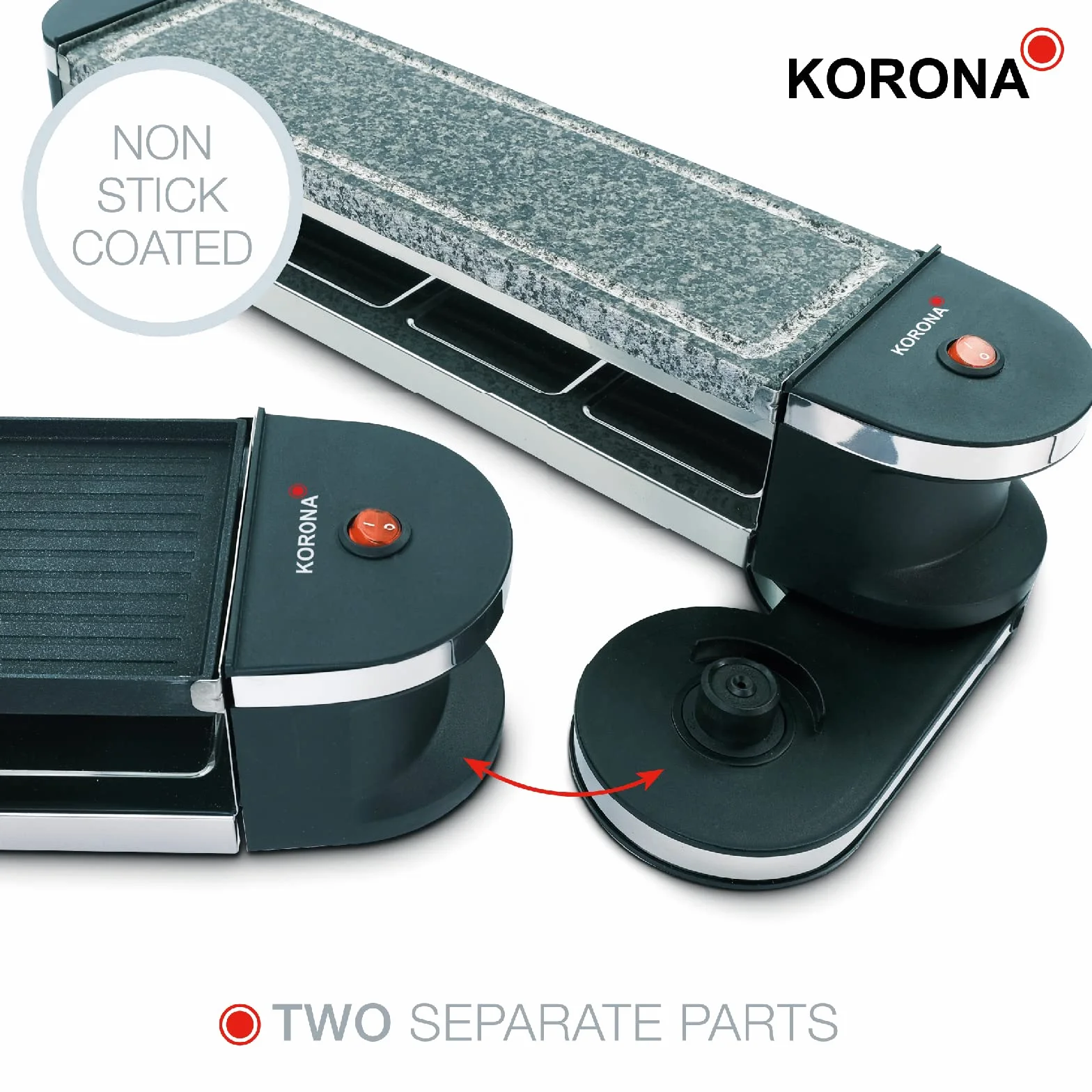 Korona 45071 obrotowa raclette dla 8 osób nieprzywierająca płyta grillowa kamień naturalny