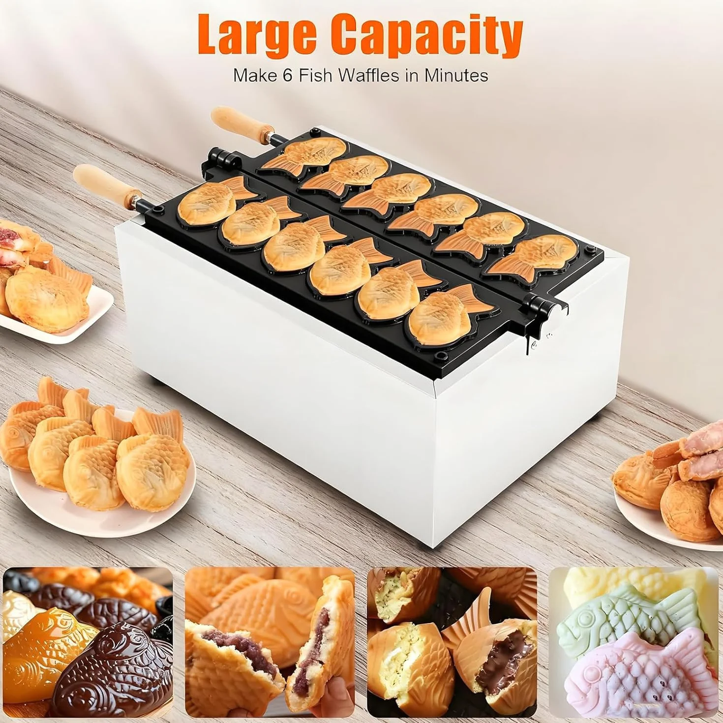 Komercyjna Gofrownica Taiyaki Stal Nierdzewna 3000W