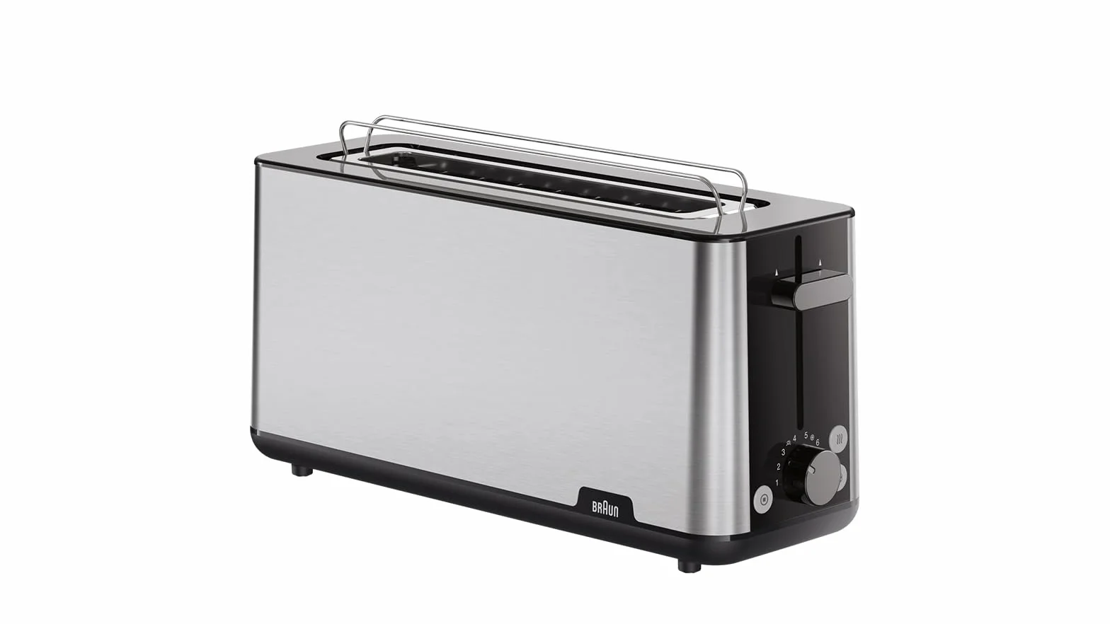 Braun Toster PurShine HT 1610 BK, 25 cm szczelina, 8 stopni opiekania, funkcja podgrzewania i rozmrażania, nasadka na bułki, taca na okruchy, 1030 W, czarny