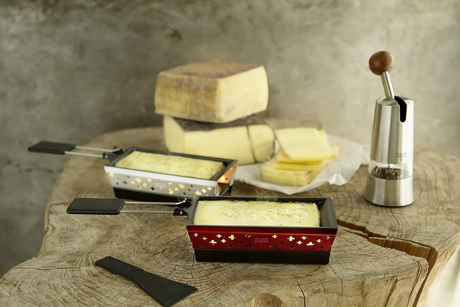 KUHN RIKON Candle Light Mini zestaw do raclette krzyż, czerwony, nieprzywierające patelnie do grilla