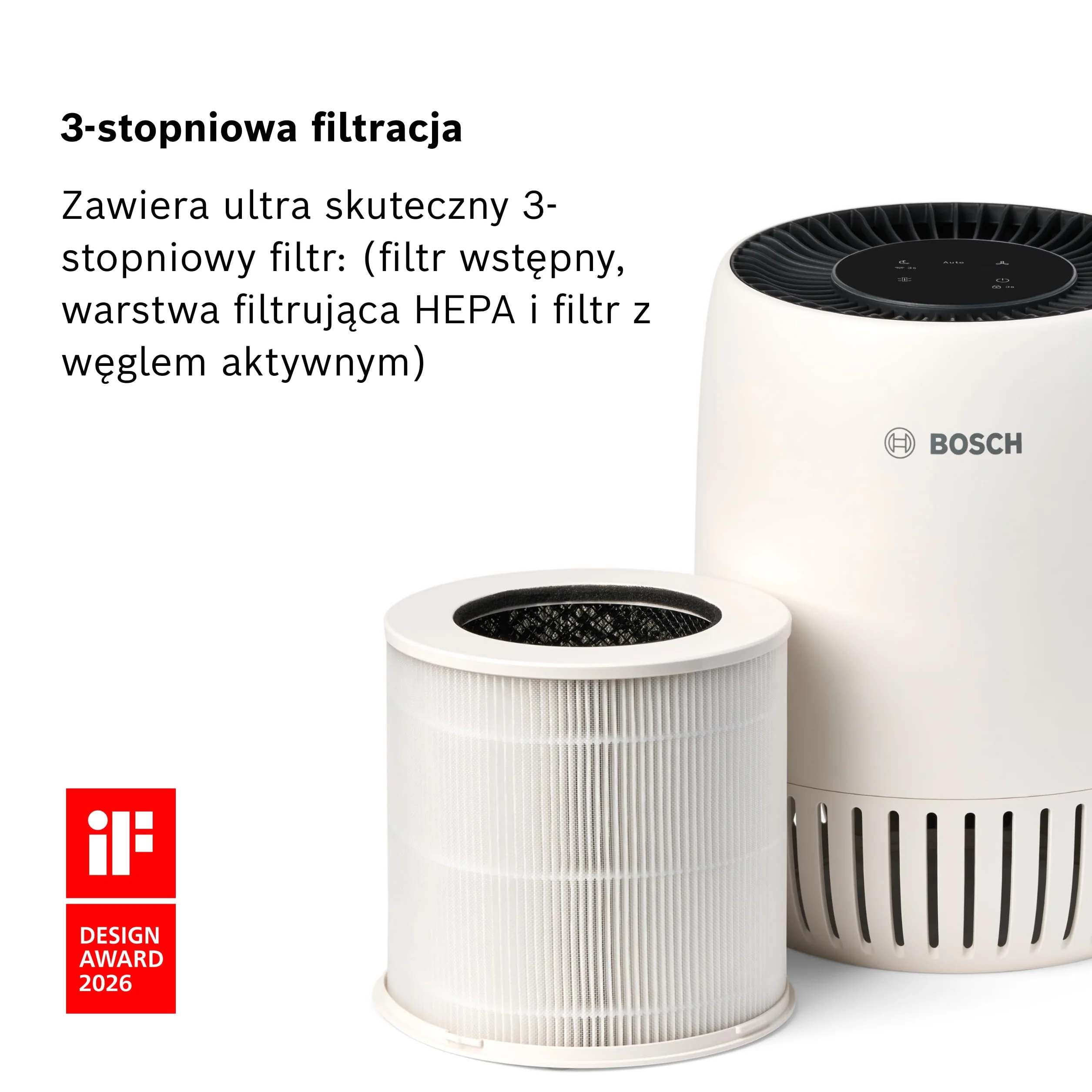 Bosch Air 1000 Oczyszczacz Powietrza – Usuwa zanieczyszczenia, zawiera filtr powietrza i tryb cichej pracy (< 25 dB(A)) – do powierzchni do 23 m² – z trybem automatycznym – CADR: 100 m³/h