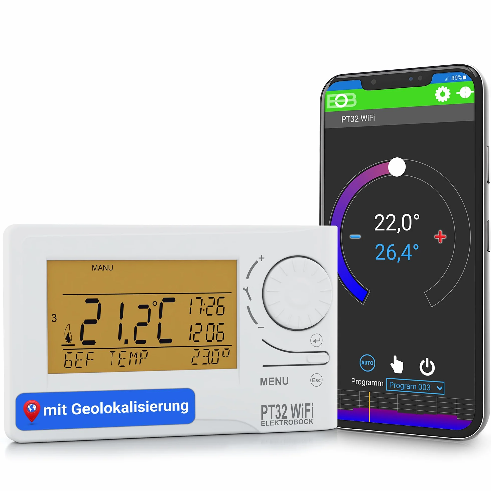 Elektrobock Termostat pokojowy z modułem WiFi, biały, normalny, PT32 WiFi