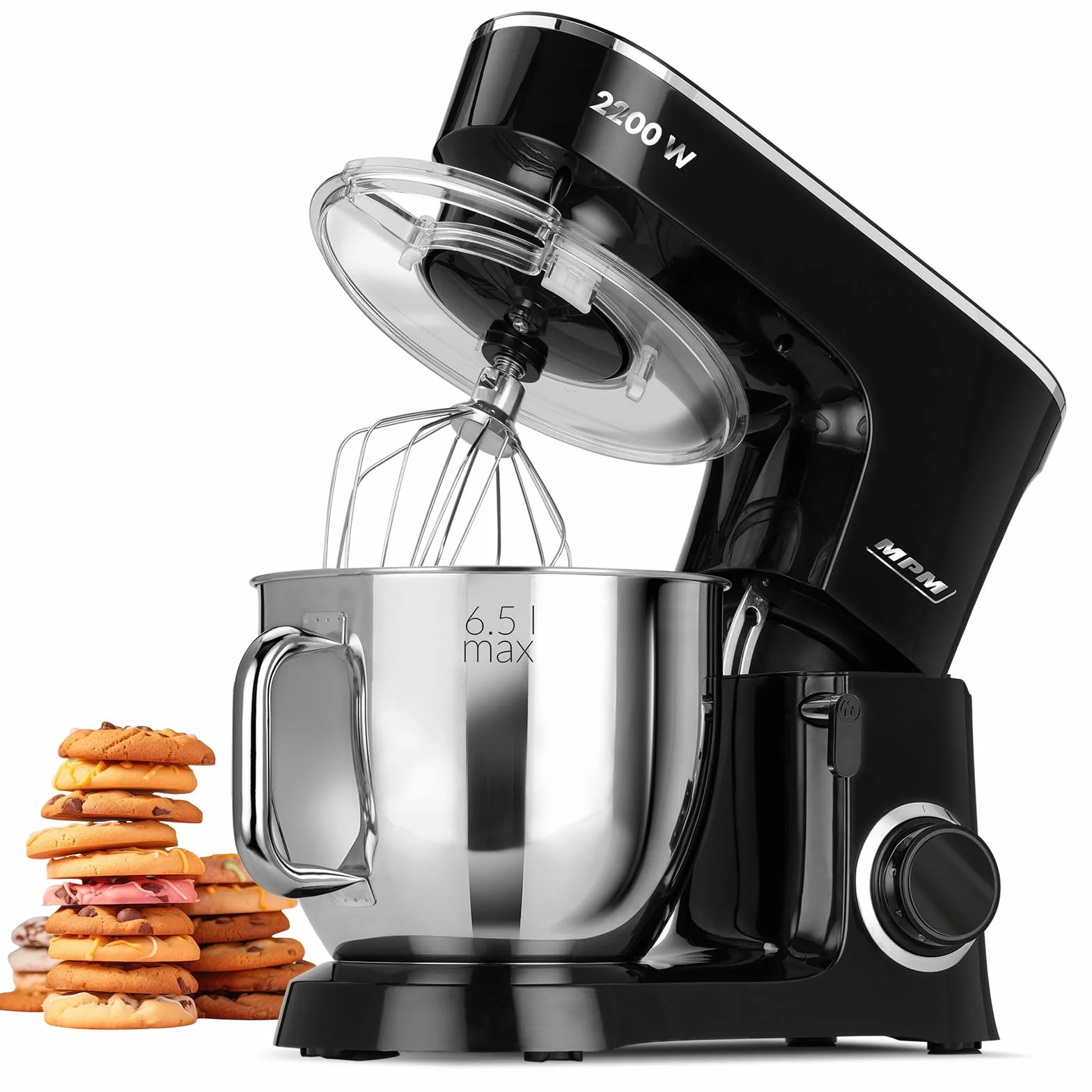 MPM MRK-19 Mikser Planetarny z Misą Mieszającą 6,5 l - Urządzenie Kuchenne do Ugniatania 2200 W - 6-stopniowa Regulacja Prędkości + Funkcja Pulse - Czarny