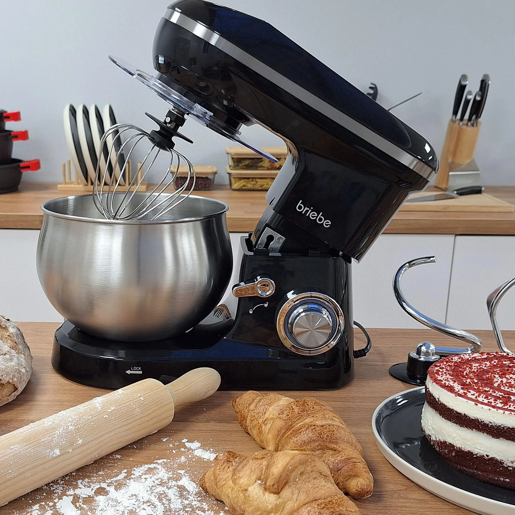 briebe Mikser do ciasta 1800 W, robot kuchenny, miska 5 l, 6 prędkości, ekran dotykowy LED, KM1164