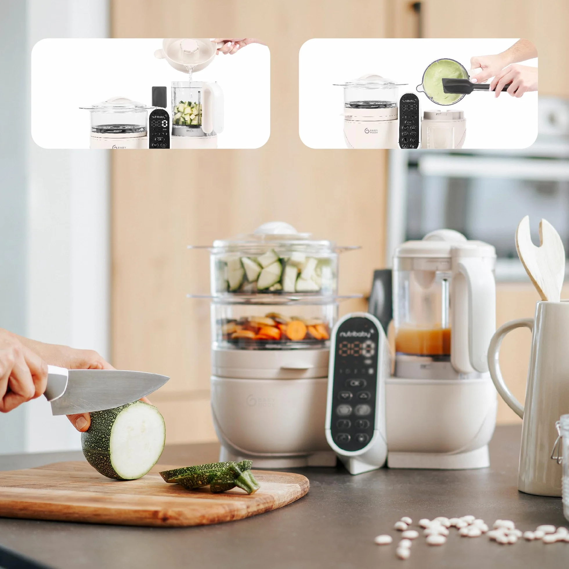 Babymoov Nutribaby(+) wielofunkcyjny robot do gotowania dla niemowląt 6 w 1, parownik, 2,2 l, beżowy