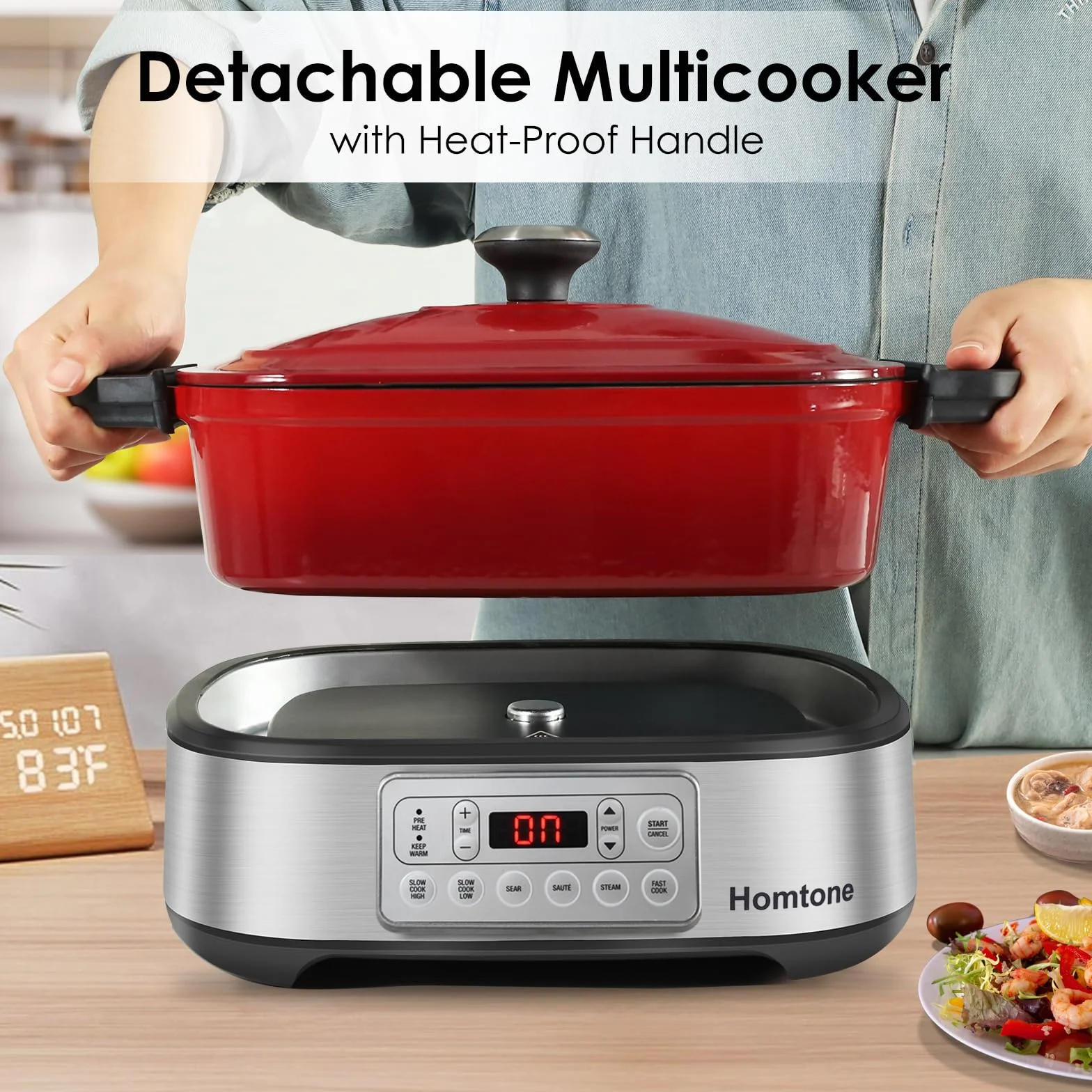 Homtone 6 w 1 Slow Cooker garnek 5,5 l programowalny emaliowany ceramiczny