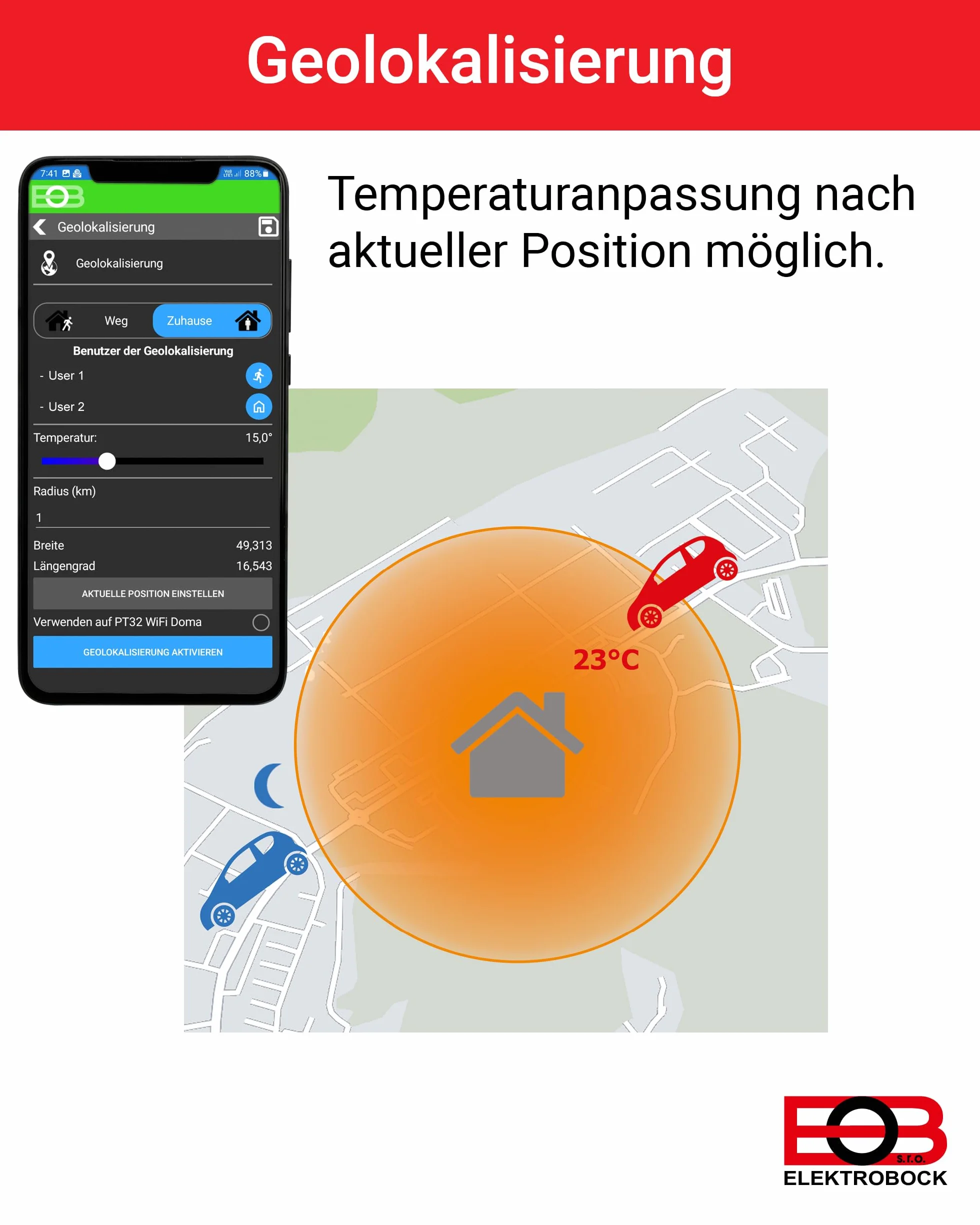 Elektrobock Termostat pokojowy z modułem WiFi, biały, normalny, PT32 WiFi