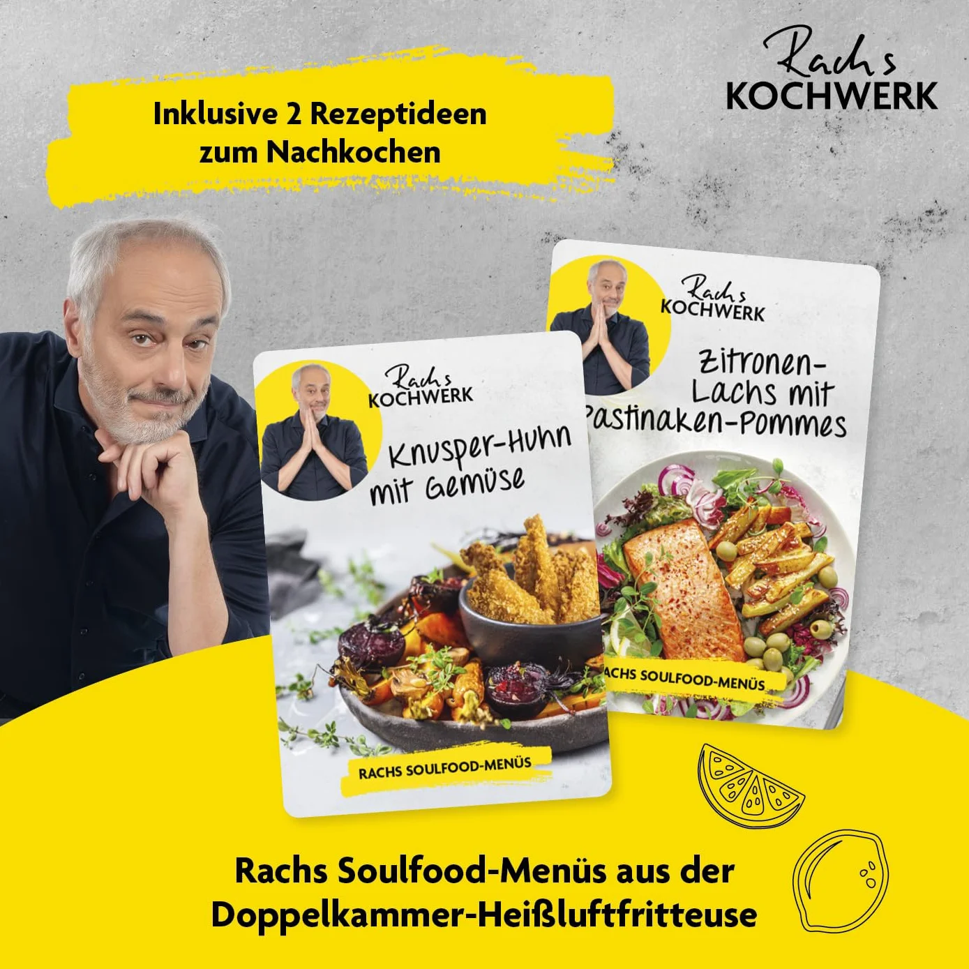 Rachs KOCHWERK frytkownica na gorące powietrze, z podwójną komorą, 7 l, cyfrowa frytkownica ze stali nierdzewnej z ekranem dotykowym, 10 programów i 2 komory 3,5 l, smażenie potraw bez oleju –