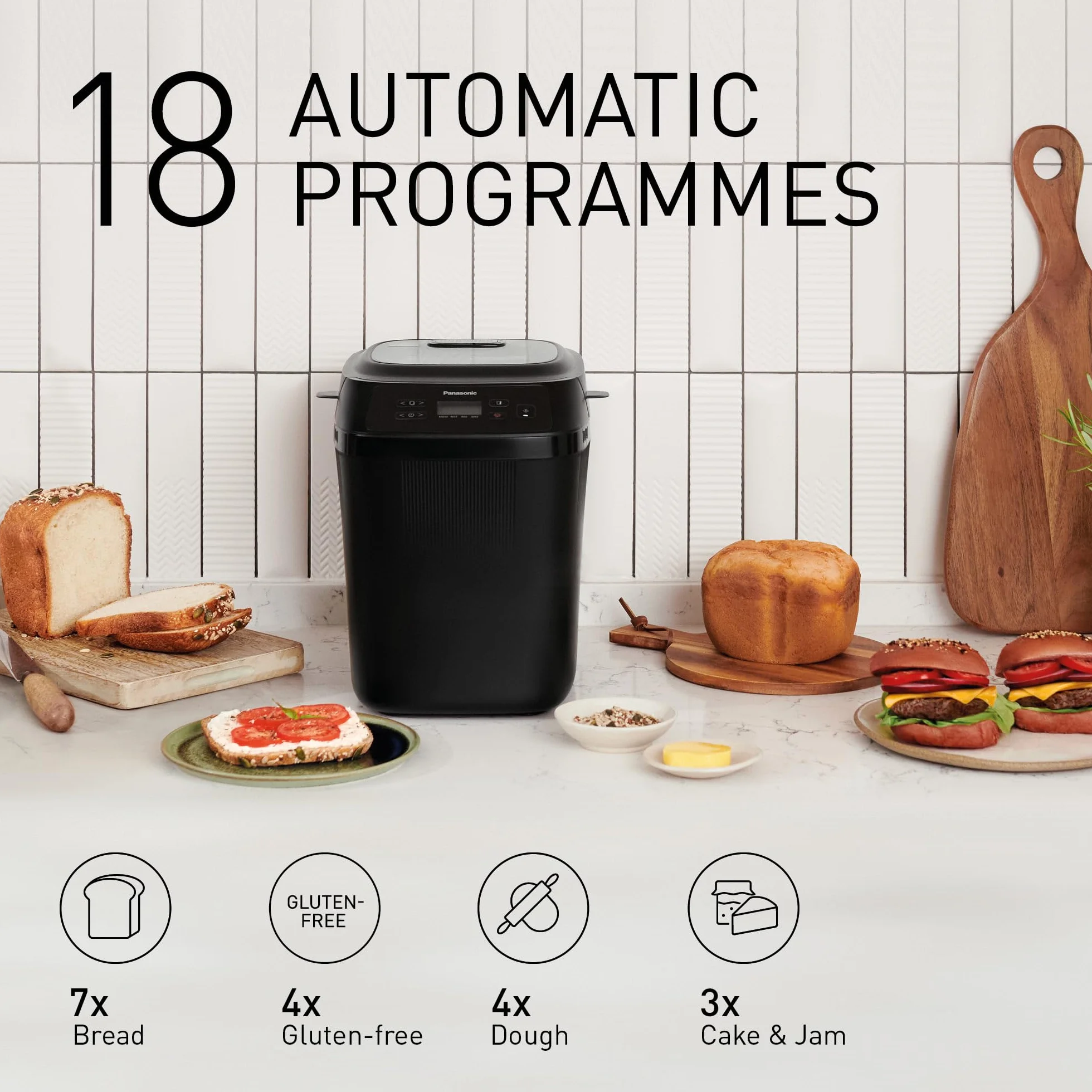 Panasonic SD-PN100KXE automatyczny mini automat do pieczenia chleba dla małych gospodarstw domowych, 4 programy bezglutenowe, kompaktowa konstrukcja, 18 automatycznych programów, wyświetlacz LCD,