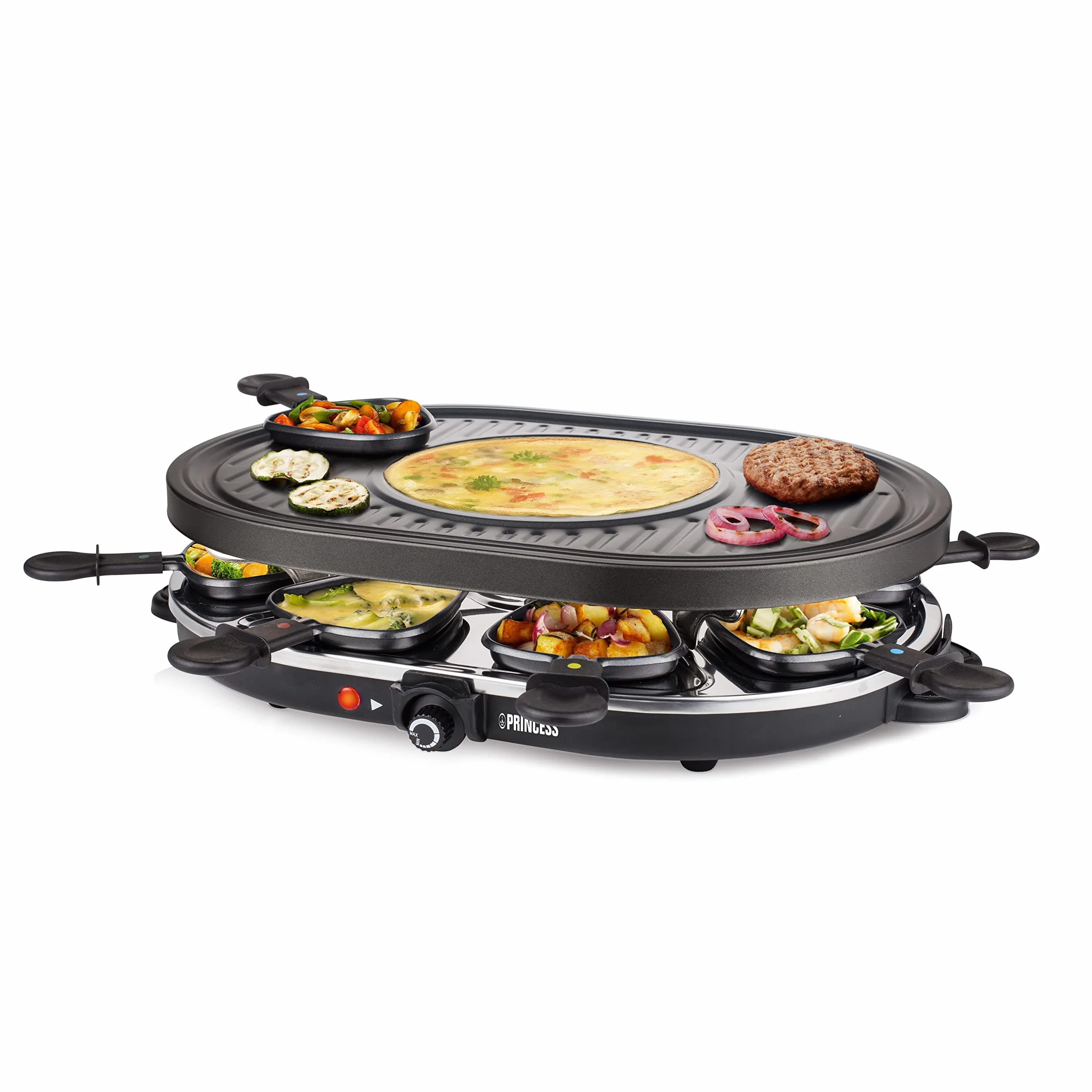 Princess Raclette Grill Owalny 1200 W 42 x 30 cm 8 Patelni Płyta Crépes