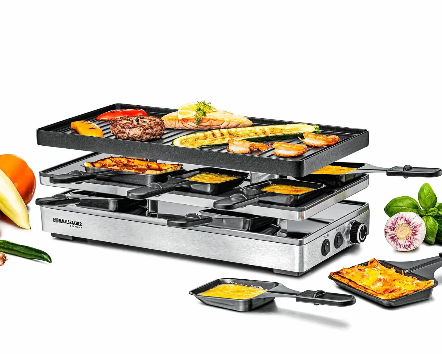 ROMMELSBACHER Pizza Raclette RCP 1800, płyta dwustronna, ceramiczna powłoka nieprzywierająca, kabel 2 m