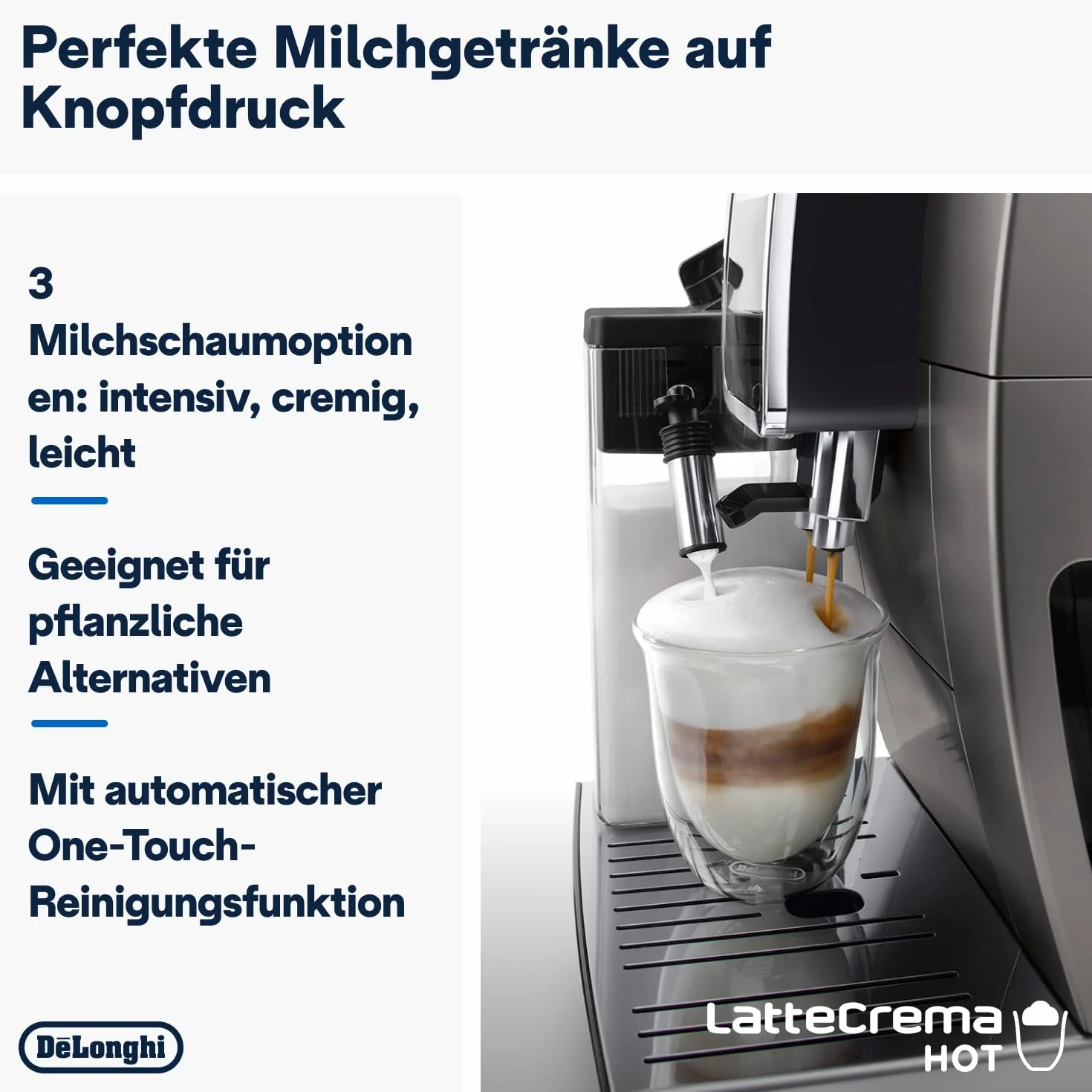 De'Longhi Dinamica Plus ECAM380.95.TB automatyczny ekspres do kawy z systemem mlecznym LatteCrema One-Touch Cappuccino z 24 przepisami, kolorowy wyświetlacz TFT o przekątnej 3,5 cala, 1450 W,
