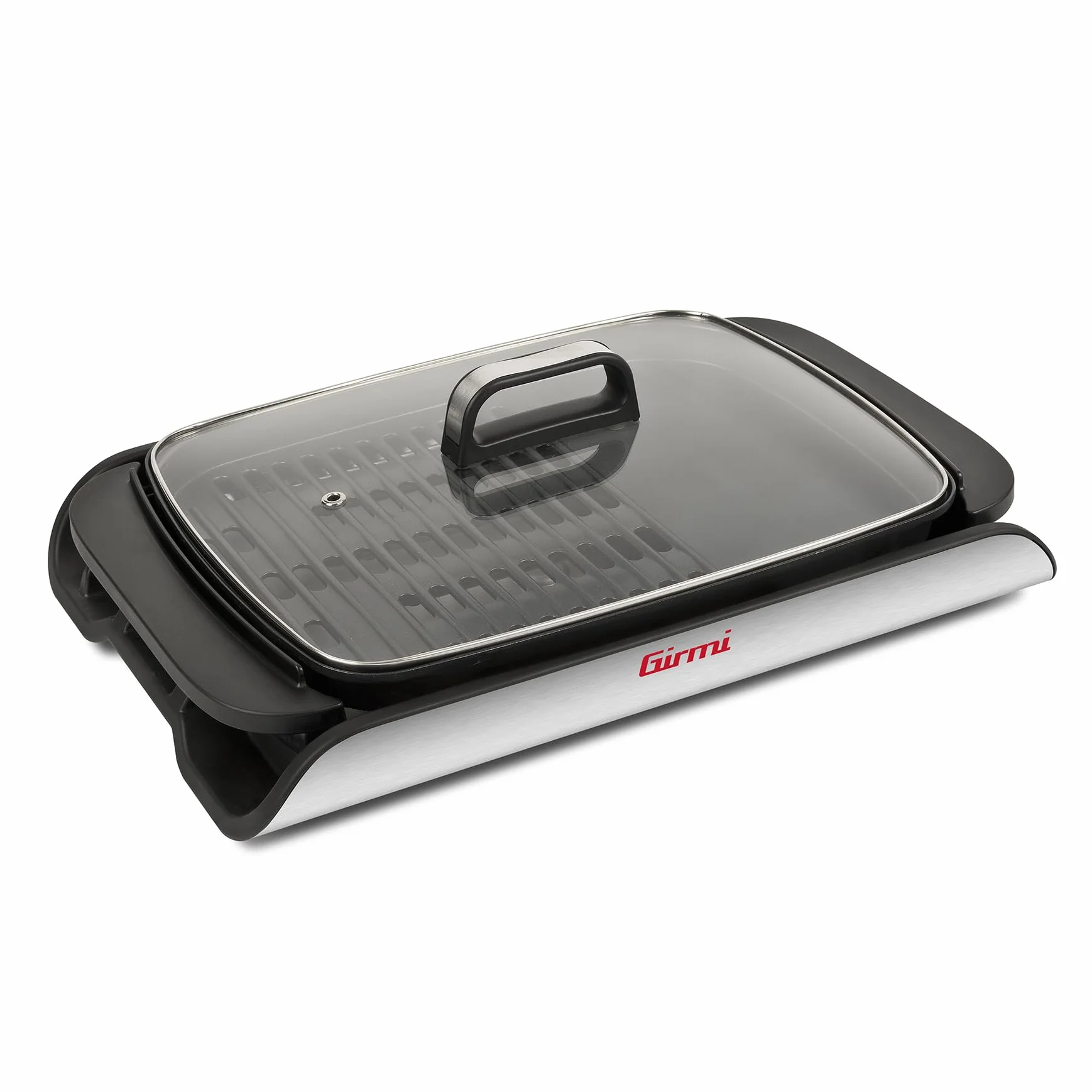 Girmi BQ91 Grill 2000 W, Nieprzywierające Płytki XL 40x30 cm, Podwójne Zastosowanie, Szklana Pokrywka, Regulacja Temperatury, Szary