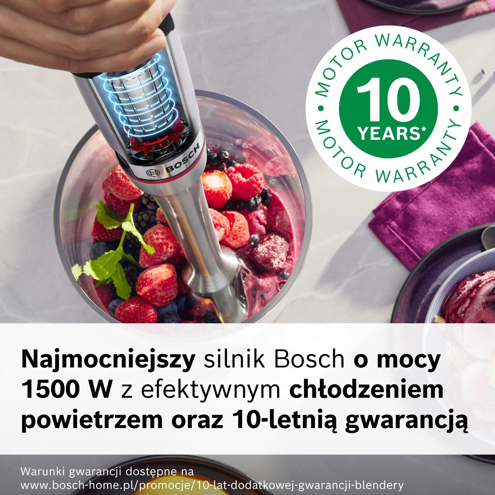 Bosch, blender ręczny, ErgoMaster Serie 8, silnik 1500 W, intuicyjna regulacja prędkości, 6-ramienne ostrze, akcesoria w zestawie, stal nierdzewna, MSM8M930