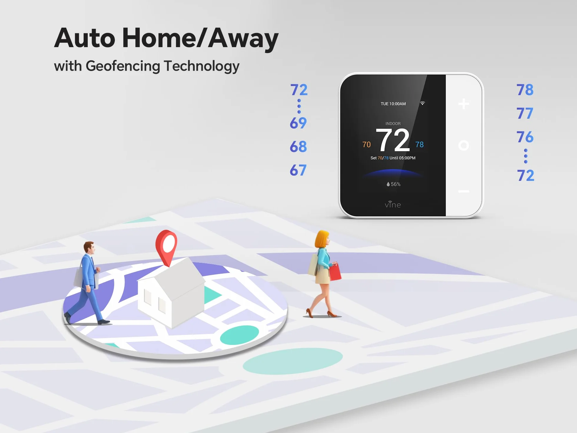 vine Inteligentny termostat WiFi do domu z Alexa i Google Assistant, programowalny 7 dni, Energy Star