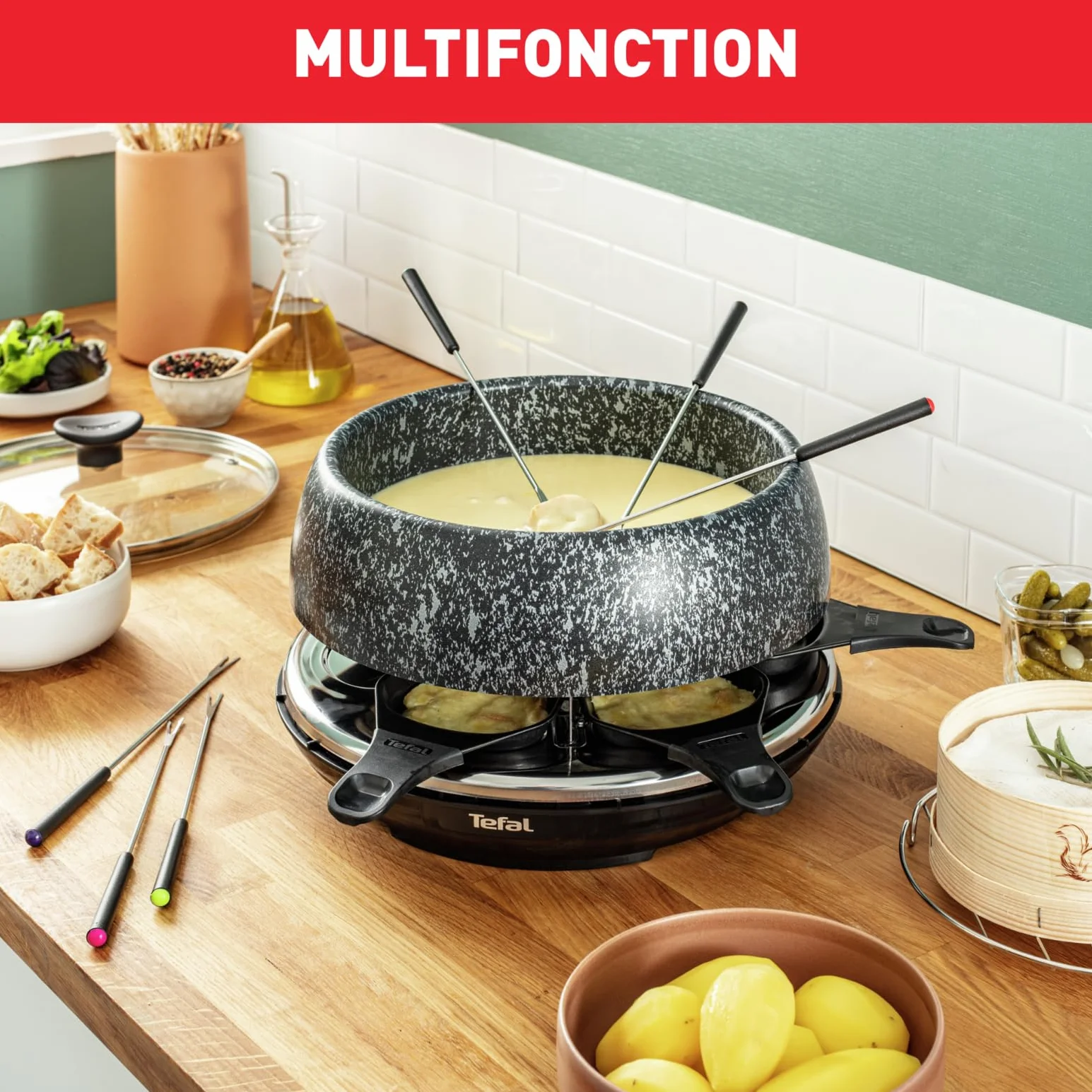 Tefal Raclette & Fondue Cheese'n Co RE12C8 elektryczny grill raclette z fondue dla 6 osób 6 patelni