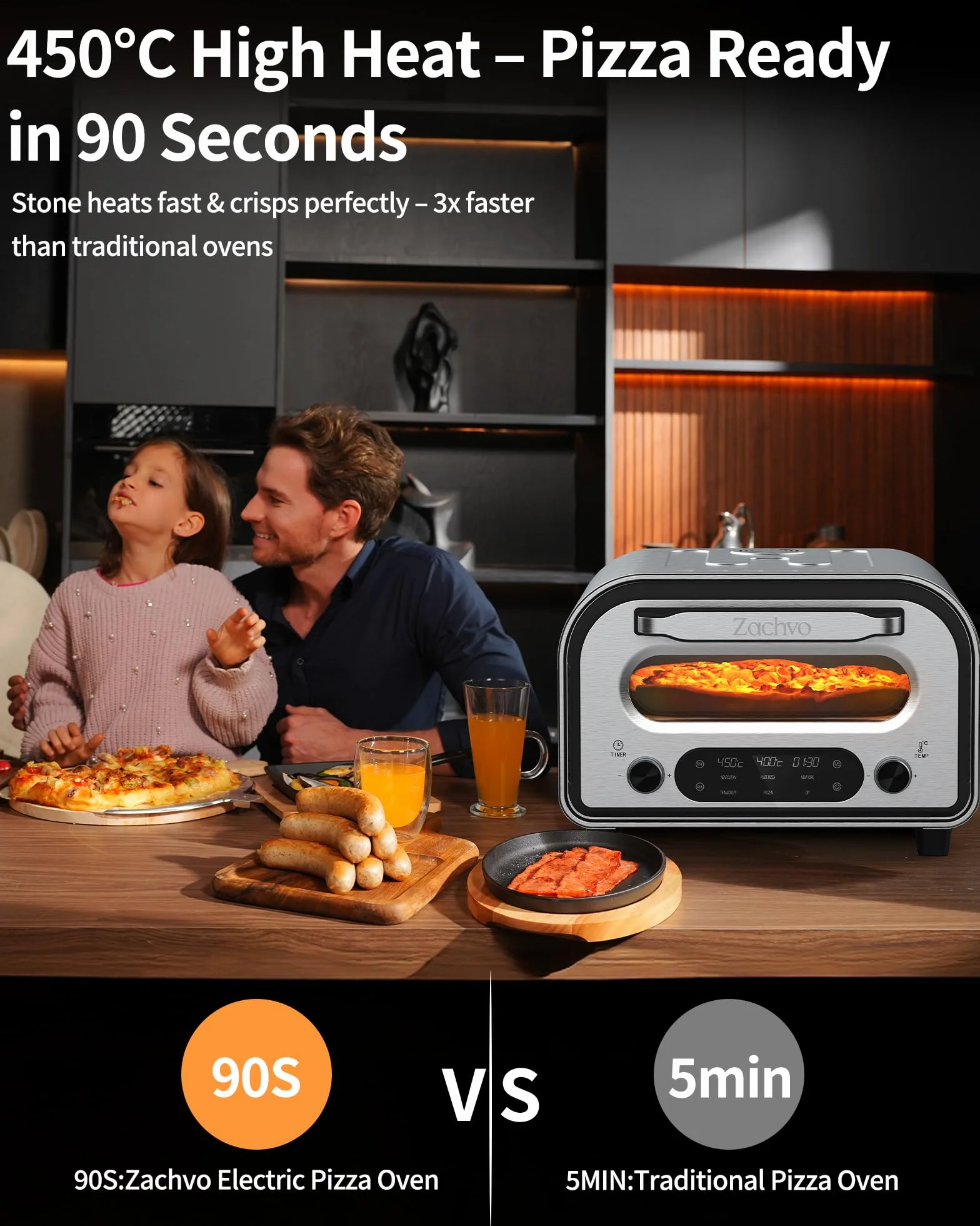 Elektryczny piekarnik do pizzy 450°C stal nierdzewna 32 cm timer 1-60 min
