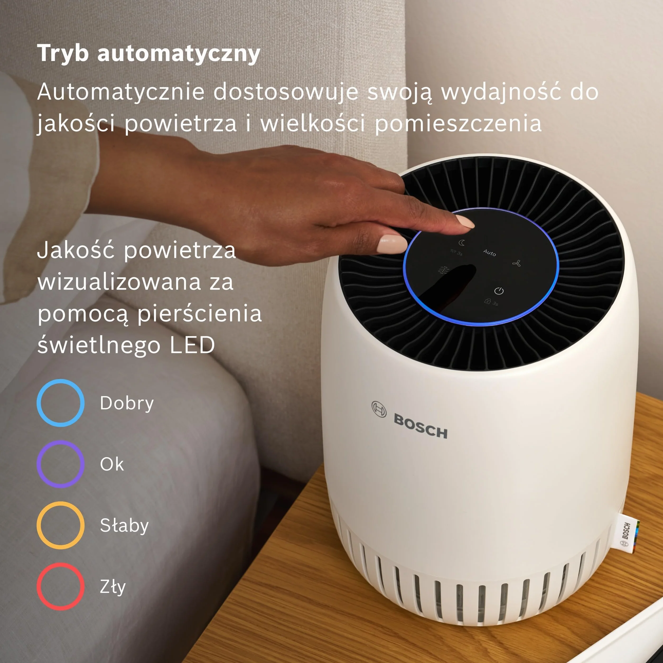 Bosch Air 1000 Oczyszczacz Powietrza – Usuwa zanieczyszczenia, zawiera filtr powietrza i tryb cichej pracy (< 25 dB(A)) – do powierzchni do 23 m² – z trybem automatycznym – CADR: 100 m³/h