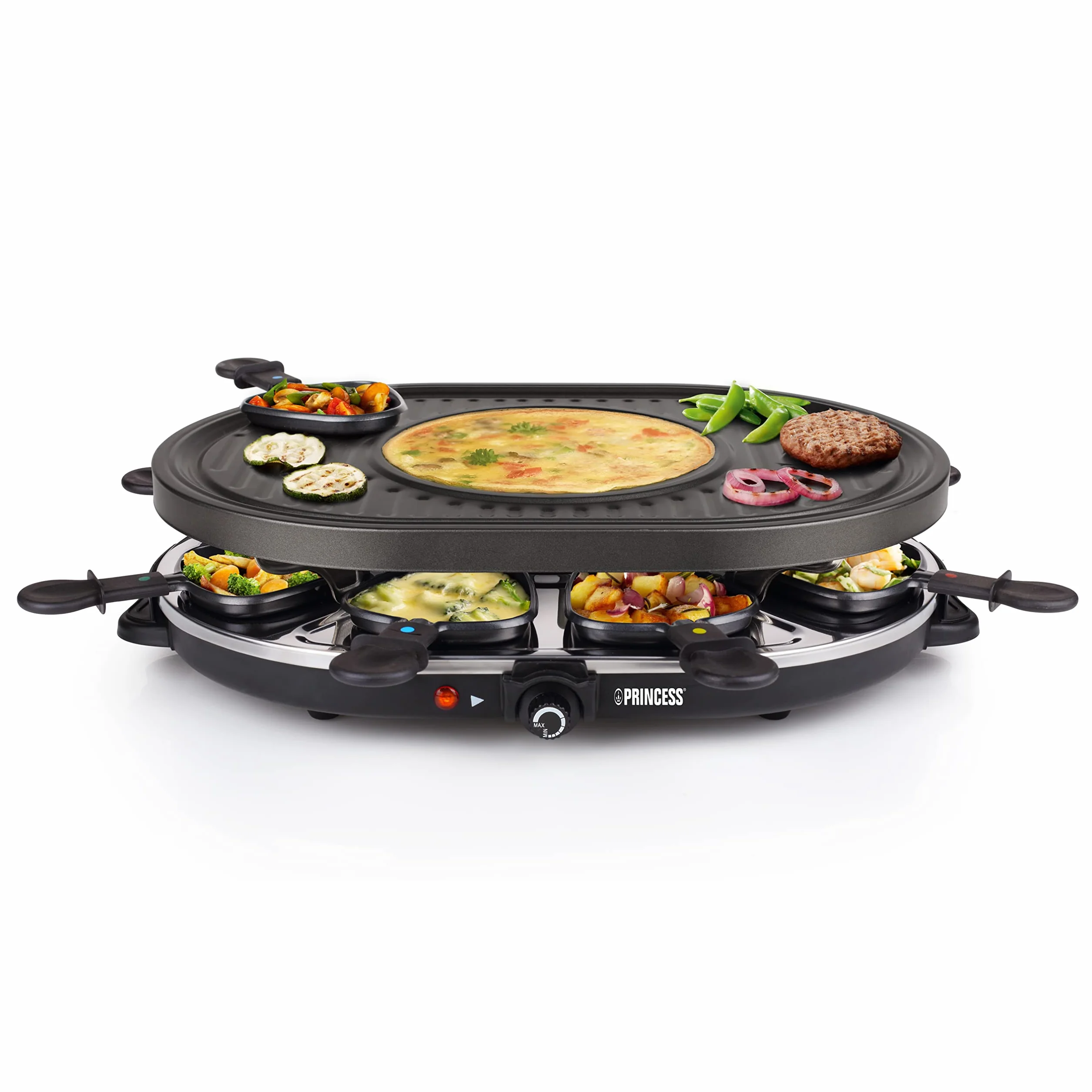Princess Raclette Grill Owalny 1200 W 42 x 30 cm 8 Patelni Płyta Crépes