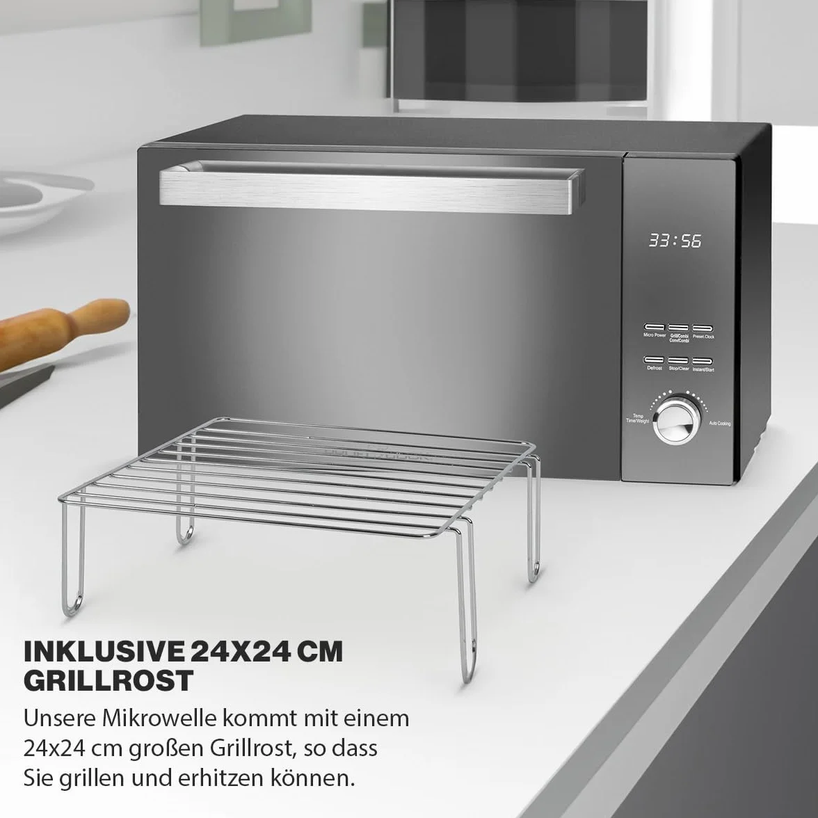 ProfiCook PC-MWG 1204 kuchenka mikrofalowa z grillem, pojemność 23 l, moc kuchenki mikrofalowej 800 W, moc grillowania 1000 W, podwójne przeszklone pionowe drzwi z wysokiej jakości uchwytem ze stali nierdzewnej, kolor czarny
