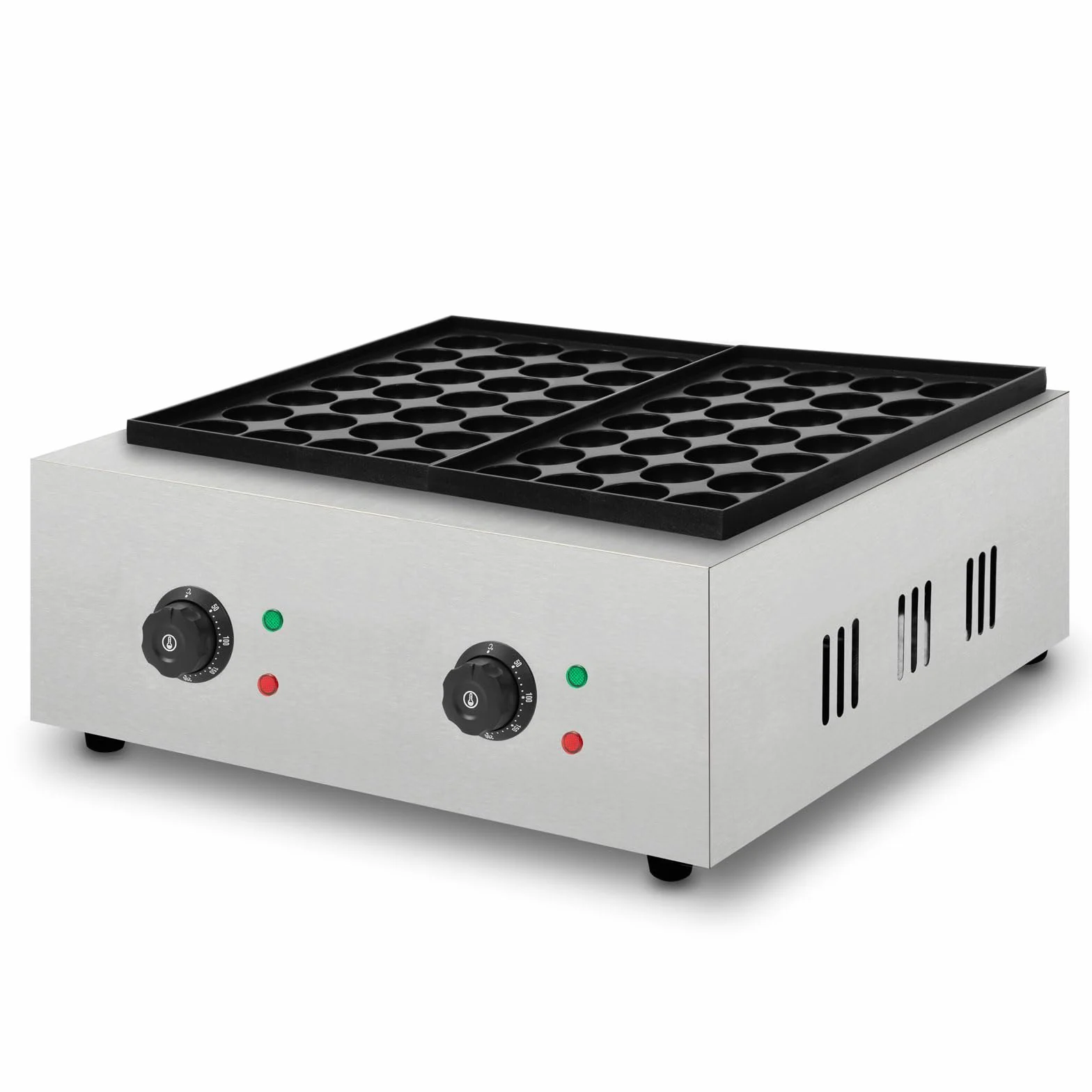 VERTES Takoyaki Maker, takoyaki maszyna elektryczna 4000 W, 2 x bezstopniowa temperatura do 300 °C, 2 x żeliwna płyta grillowa z powłoką zapobiegającą przywieraniu, 56 okrągłych zagłębień