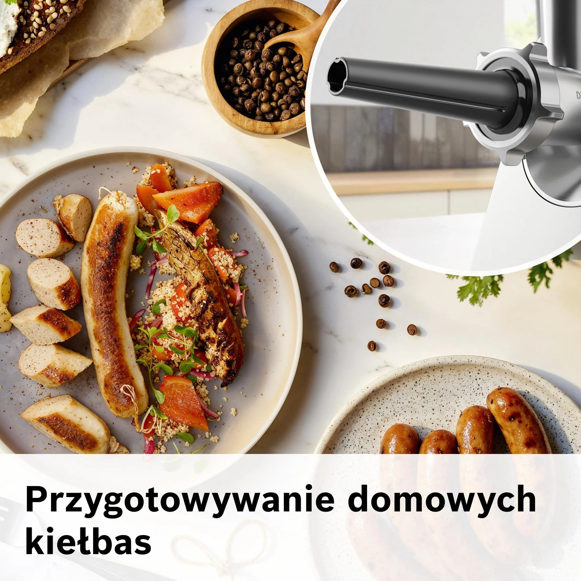 Bosch MultiPower Serie 8, maszynka do mielenia mięsa, moc blokowania silnika do 2500 W, młynek do mięsa, szatkownica, nasadka do kiełbas i kebbe, czarna, MFWS840M
